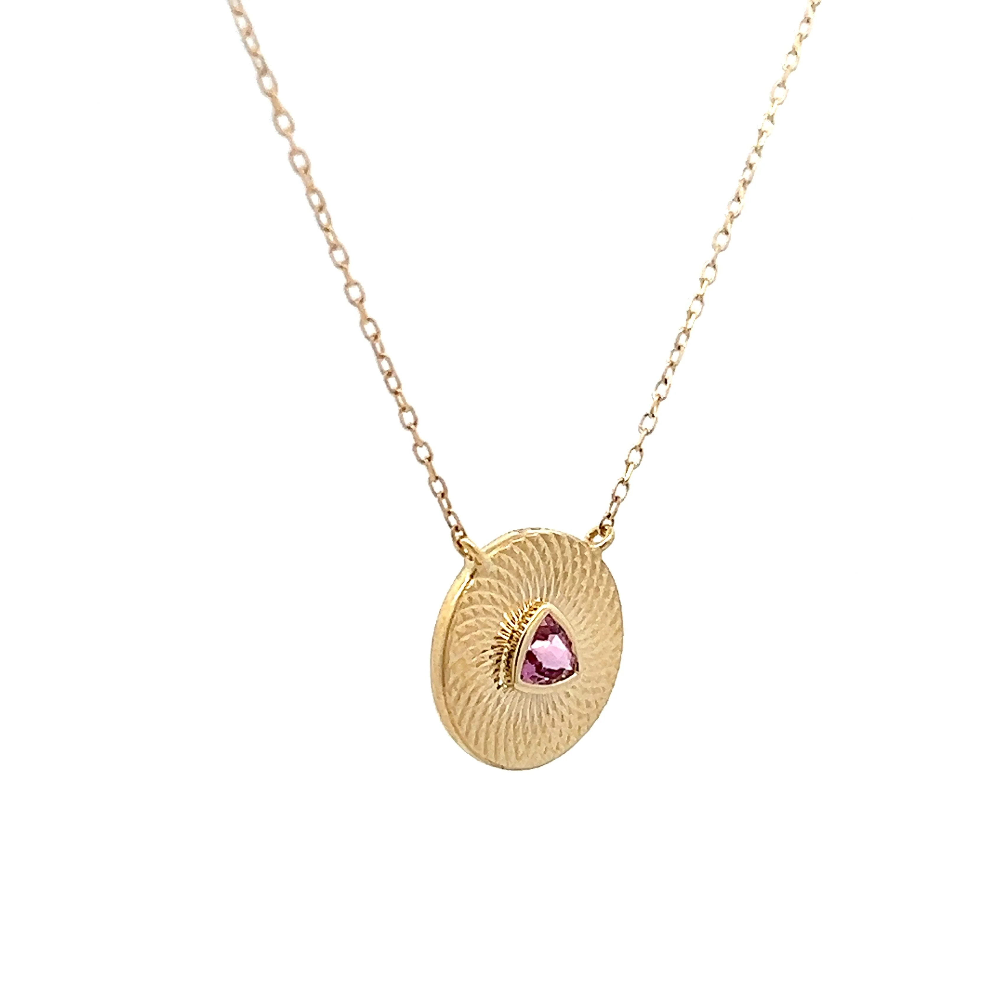 .09 Trillion Pink Tourmaline Medallion Necklace in 14k - Image 3