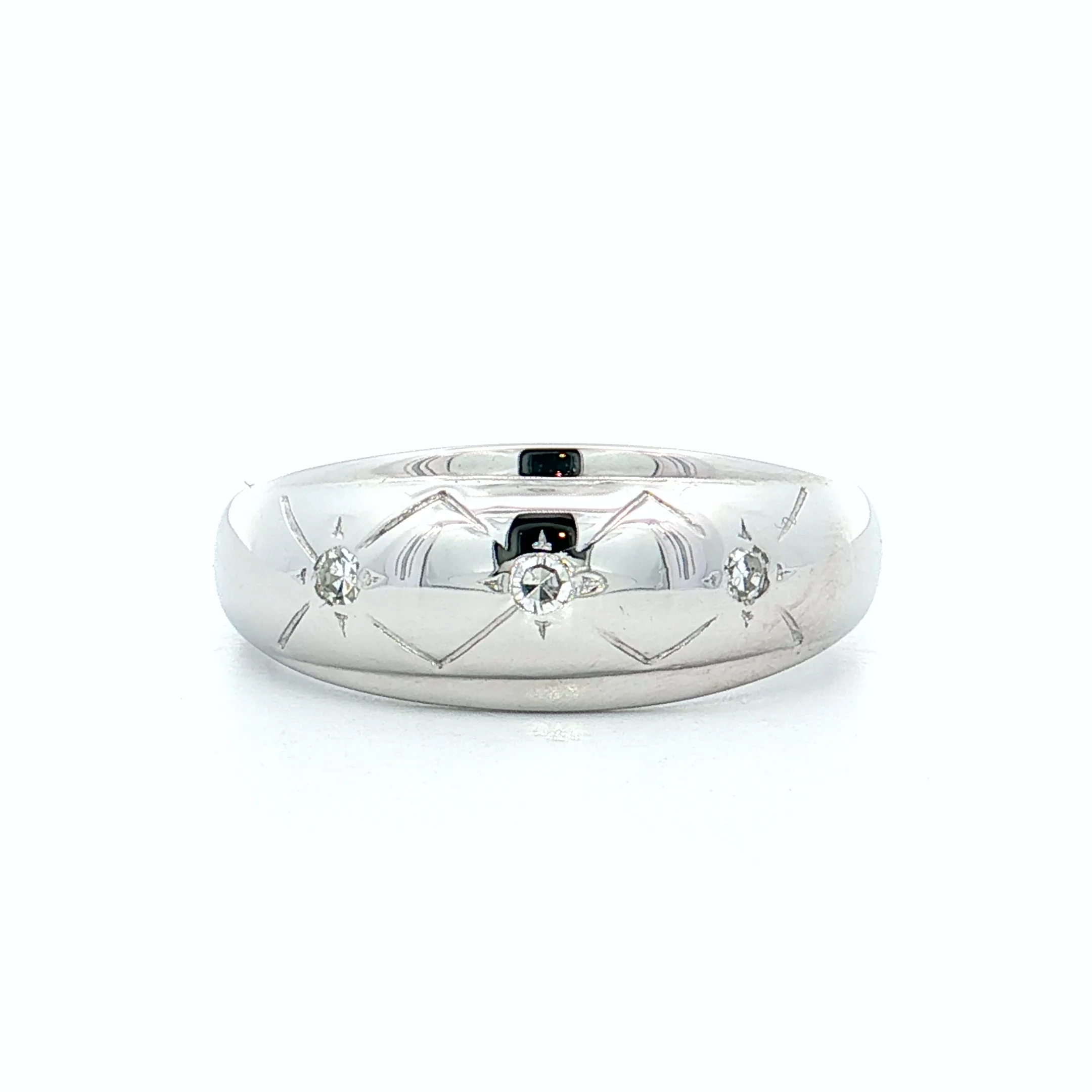 .09 Vintage Diamond Three Stone Ring 14k White Gold