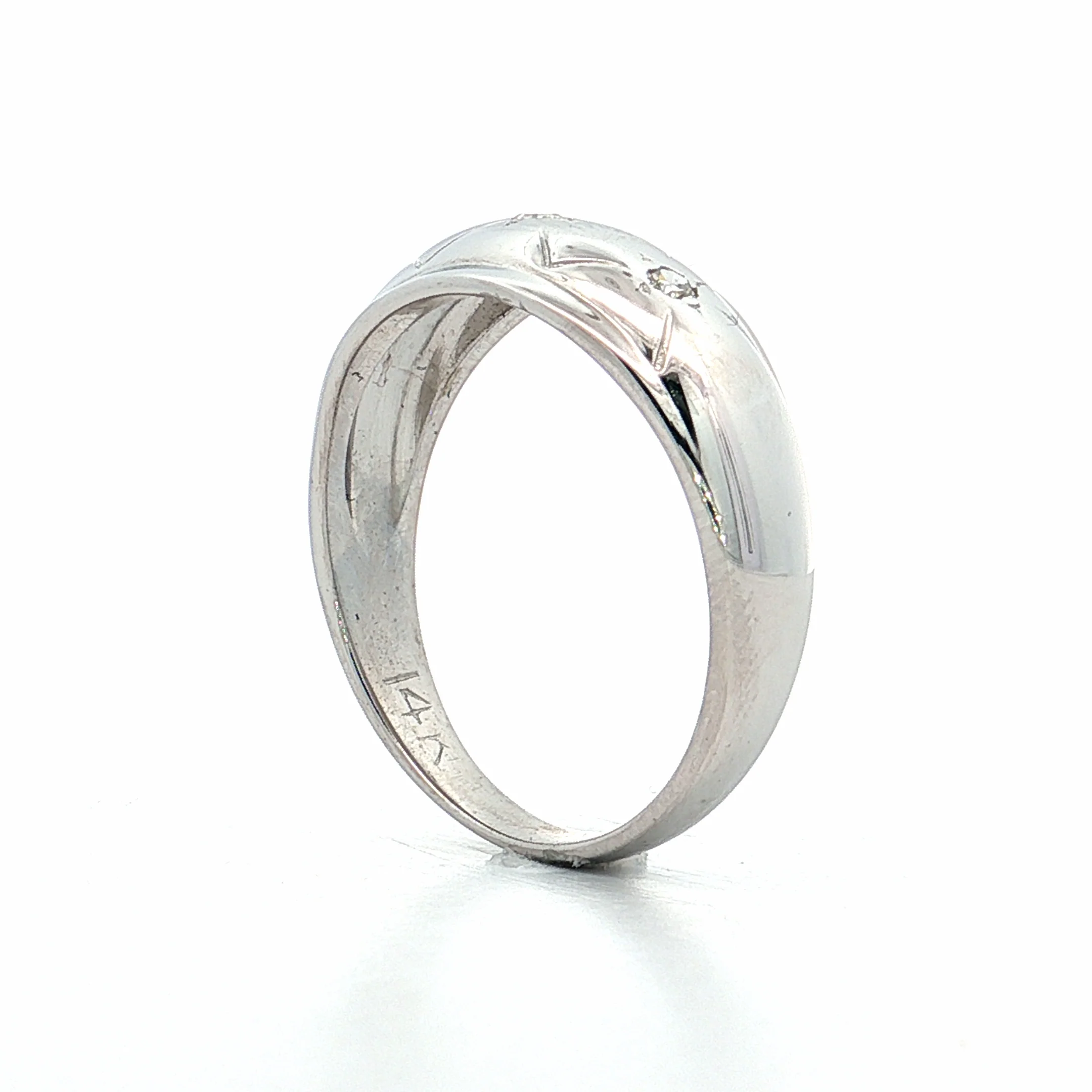.09 Vintage Diamond Three Stone Ring 14k White Gold - Image 4