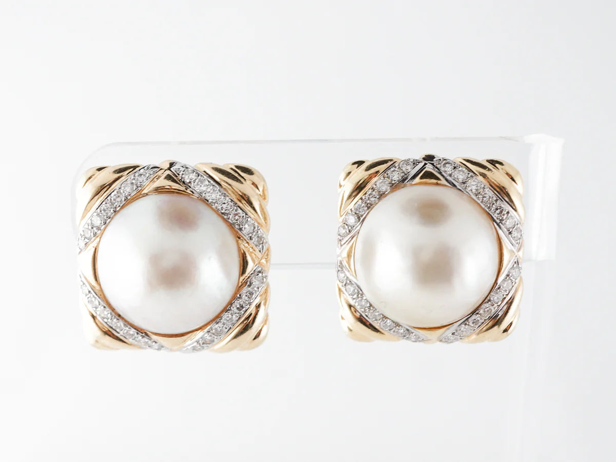 1.00 Carat Diamond & Pearl Earrings in Yellow Gold - Image 4