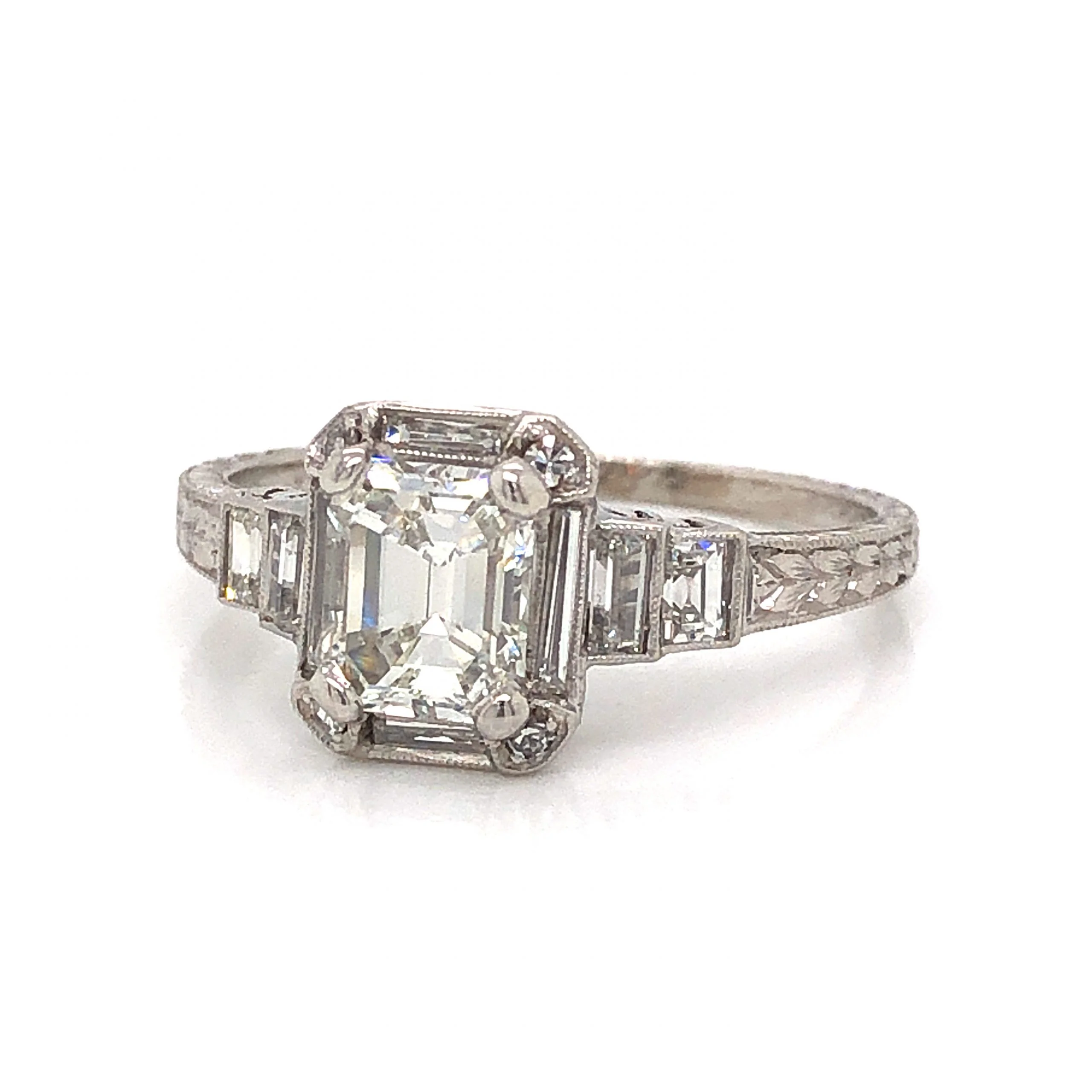 1.00 Emerald Cut Art Deco Diamond Engagement Ring in Platinum - Image 2