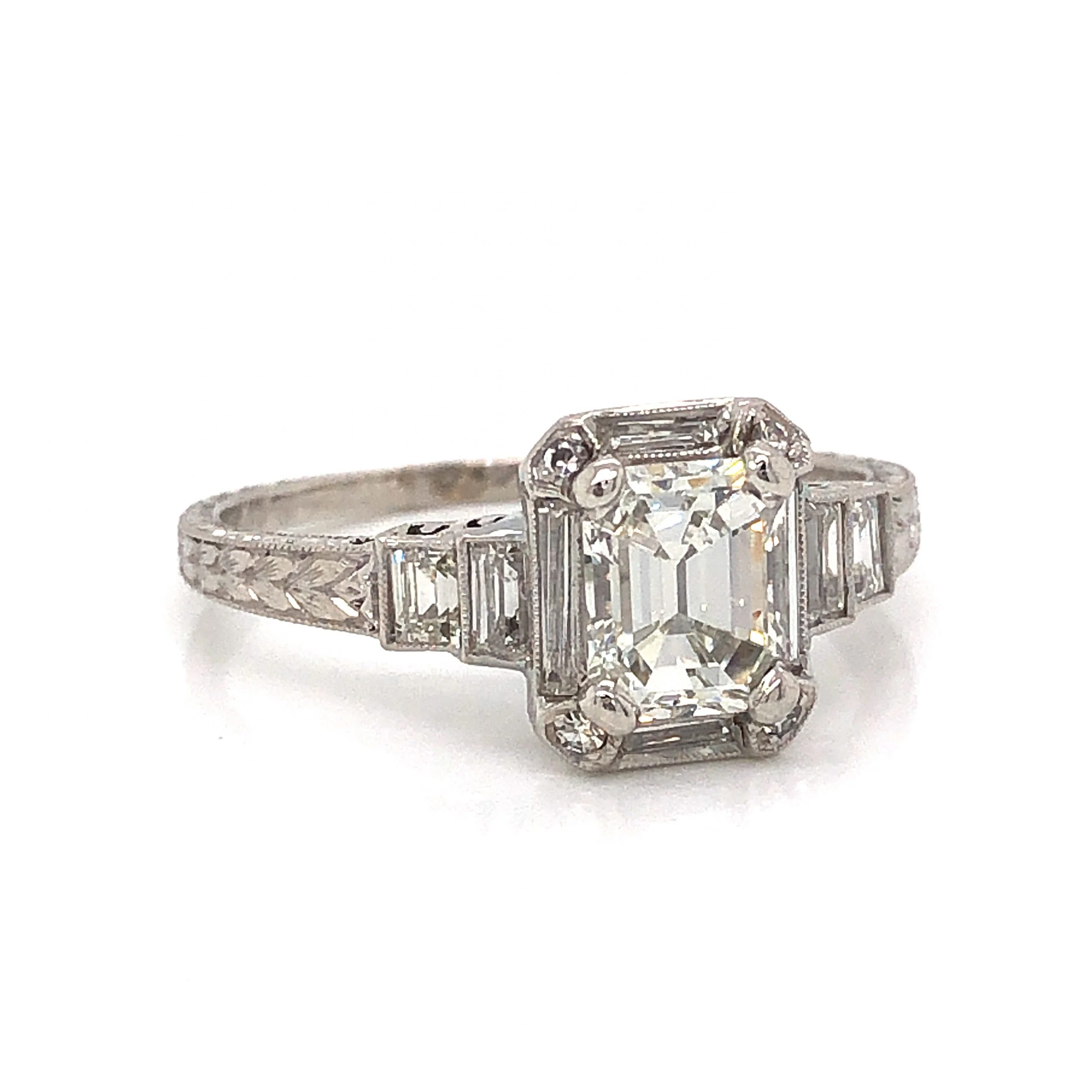 1.00 Emerald Cut Art Deco Diamond Engagement Ring in Platinum - Image 3