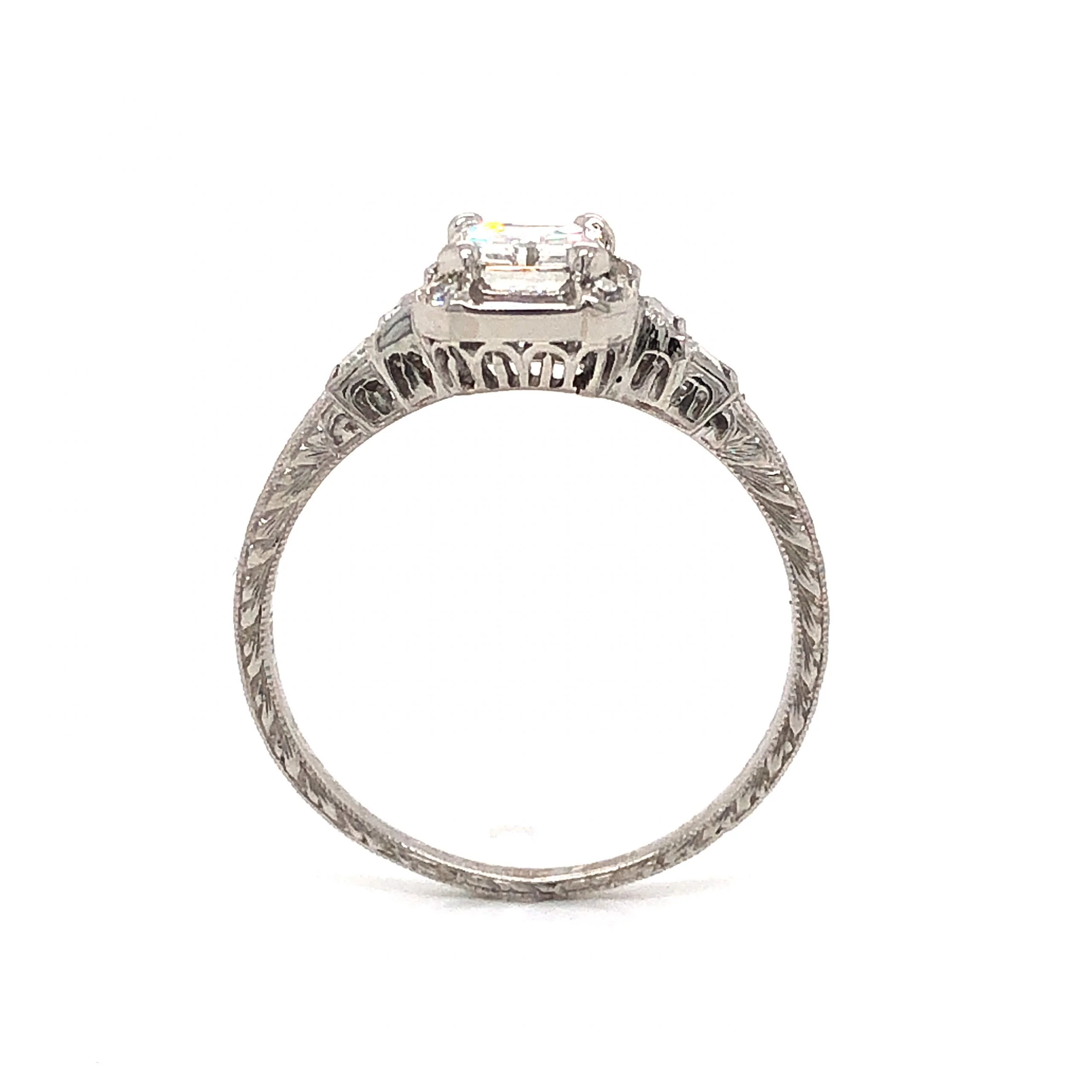 1.00 Emerald Cut Art Deco Diamond Engagement Ring in Platinum - Image 4
