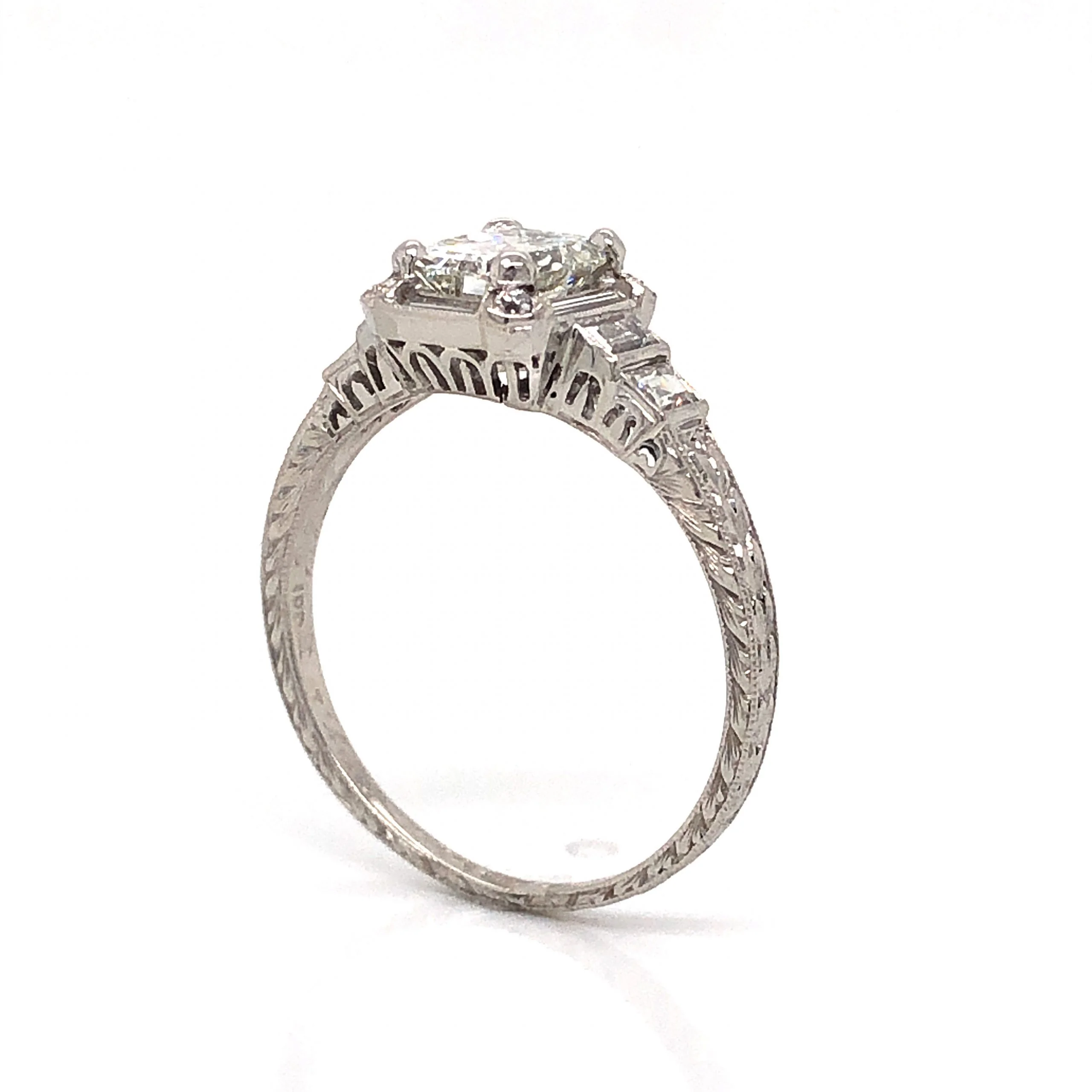 1.00 Emerald Cut Art Deco Diamond Engagement Ring in Platinum - Image 5