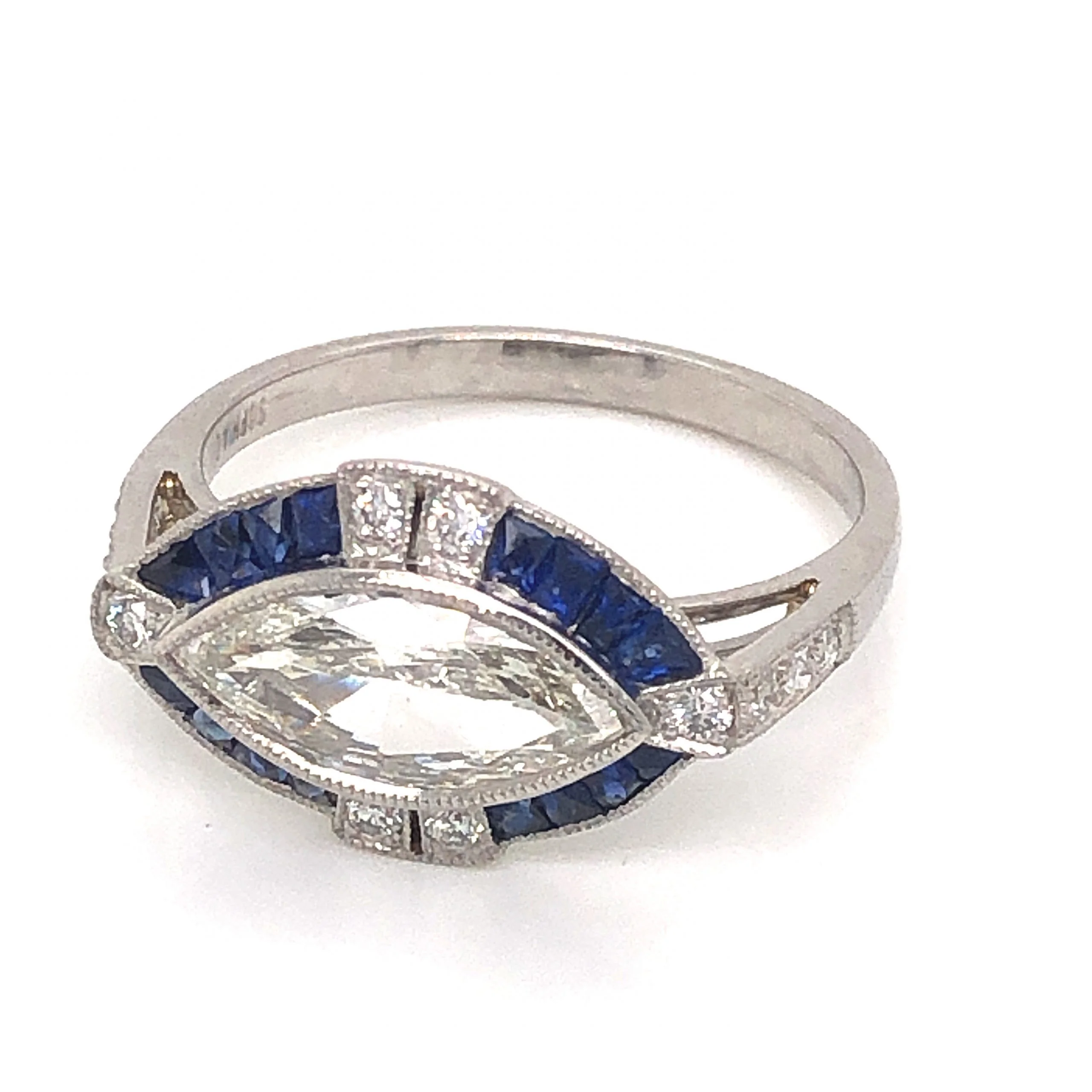 1.00 Marquise Cut Diamond & Sapphire Ring in Platinum - Image 2