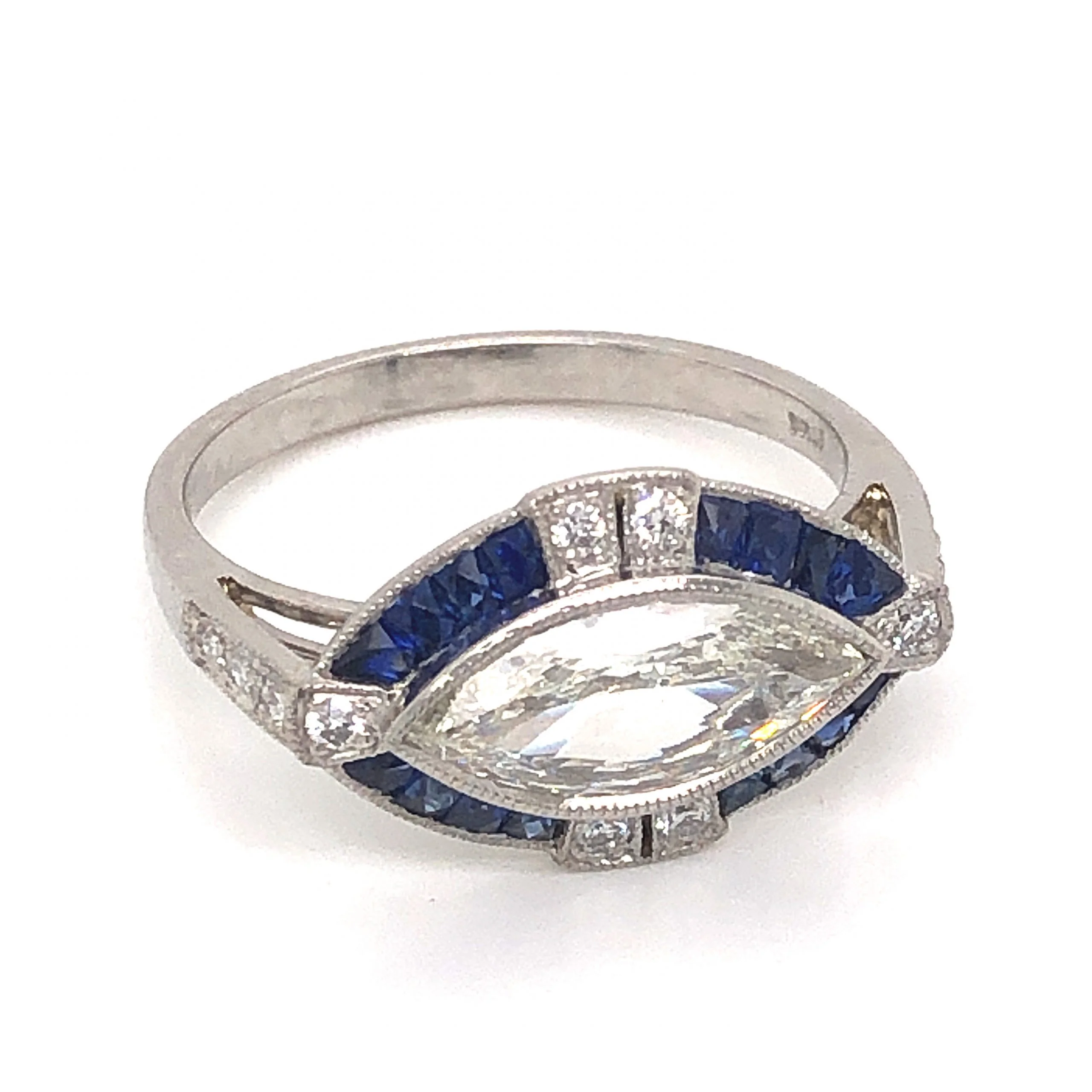 1.00 Marquise Cut Diamond & Sapphire Ring in Platinum - Image 3