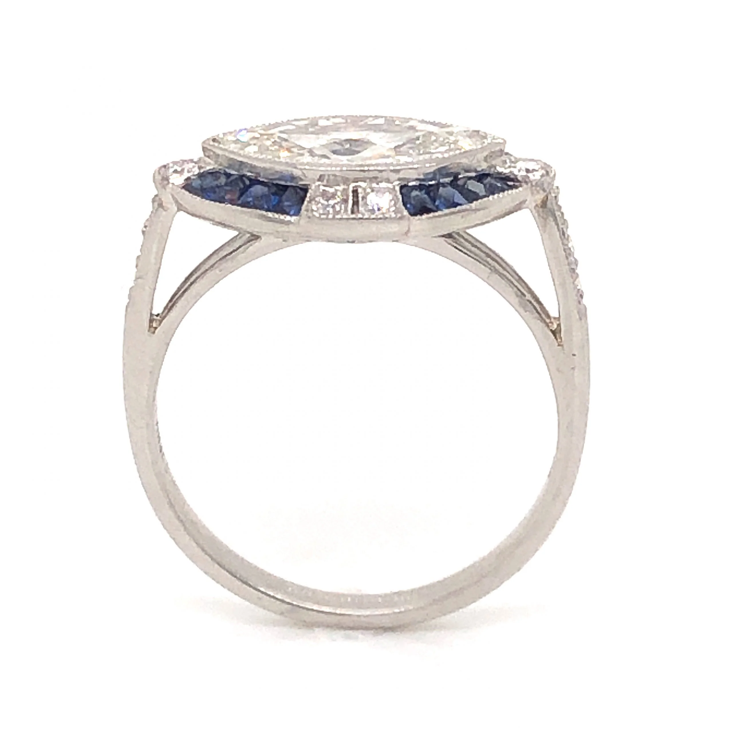 1.00 Marquise Cut Diamond & Sapphire Ring in Platinum - Image 4
