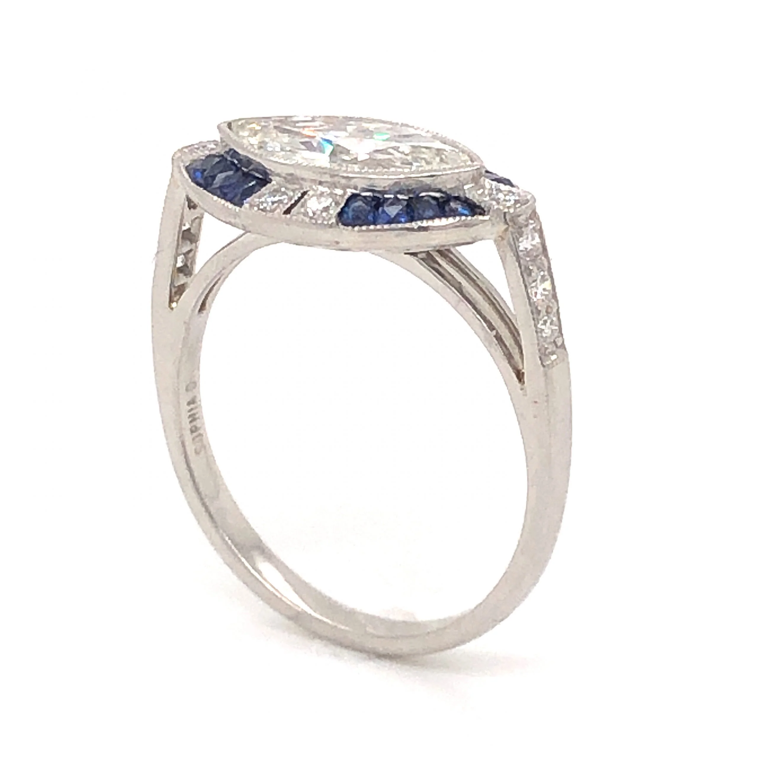 1.00 Marquise Cut Diamond & Sapphire Ring in Platinum - Image 5