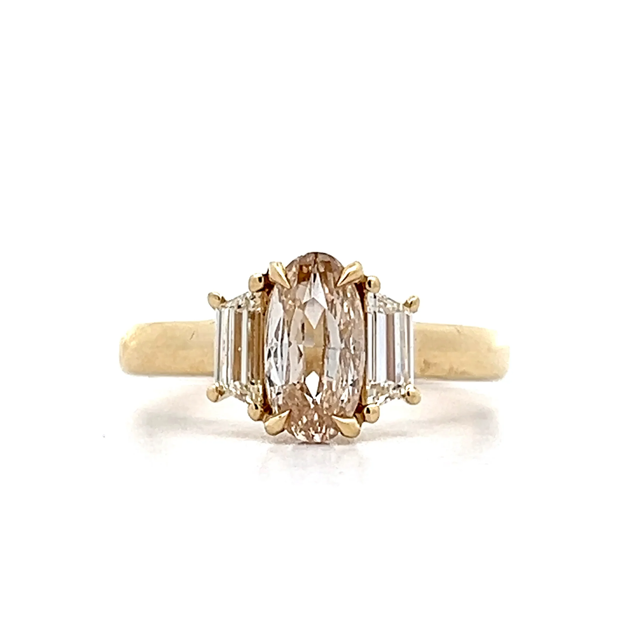 1.00 Oval Diamond Three Stone Engagement Ring in 14k