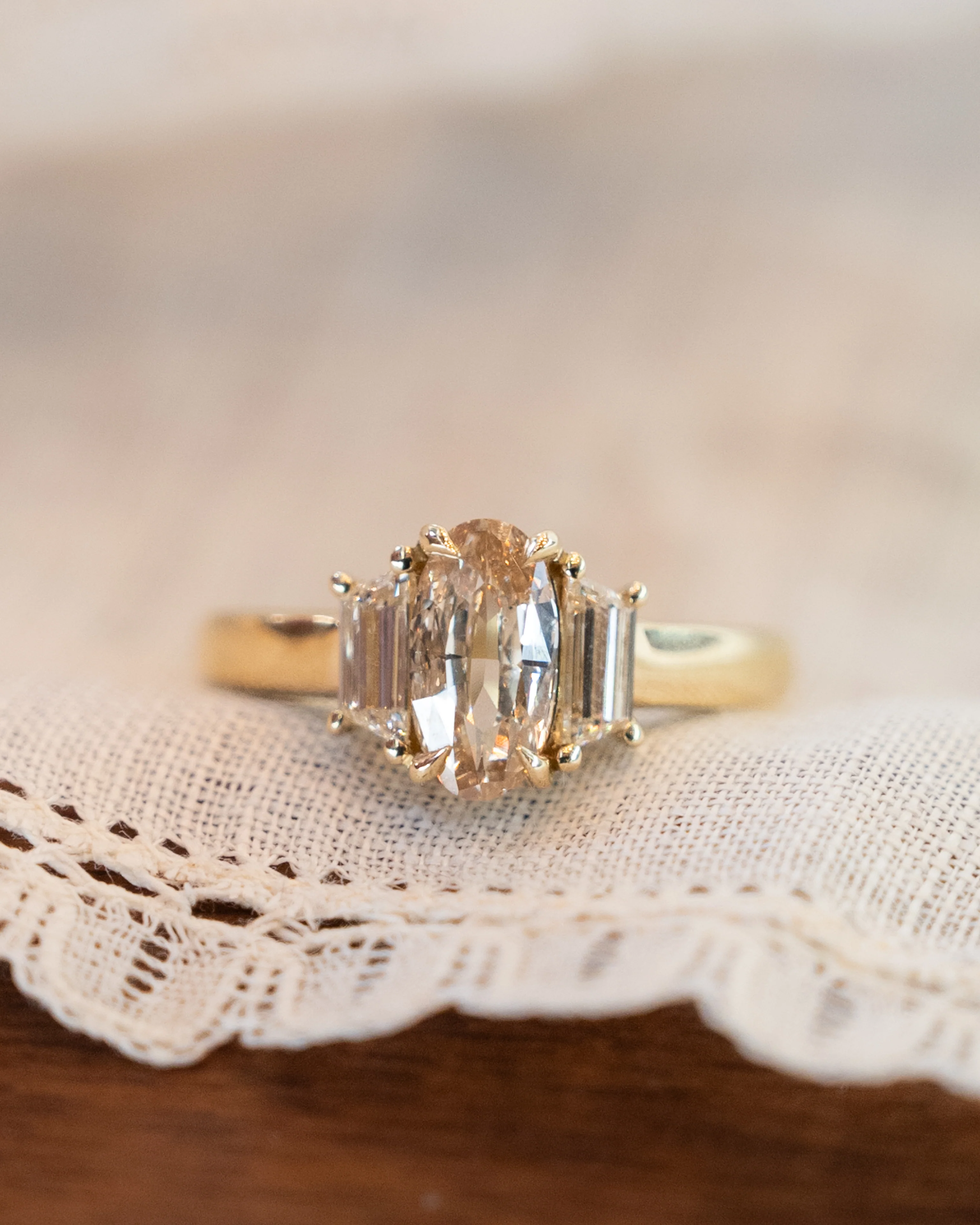 1.00 Oval Diamond Three Stone Engagement Ring in 14k - Image 6