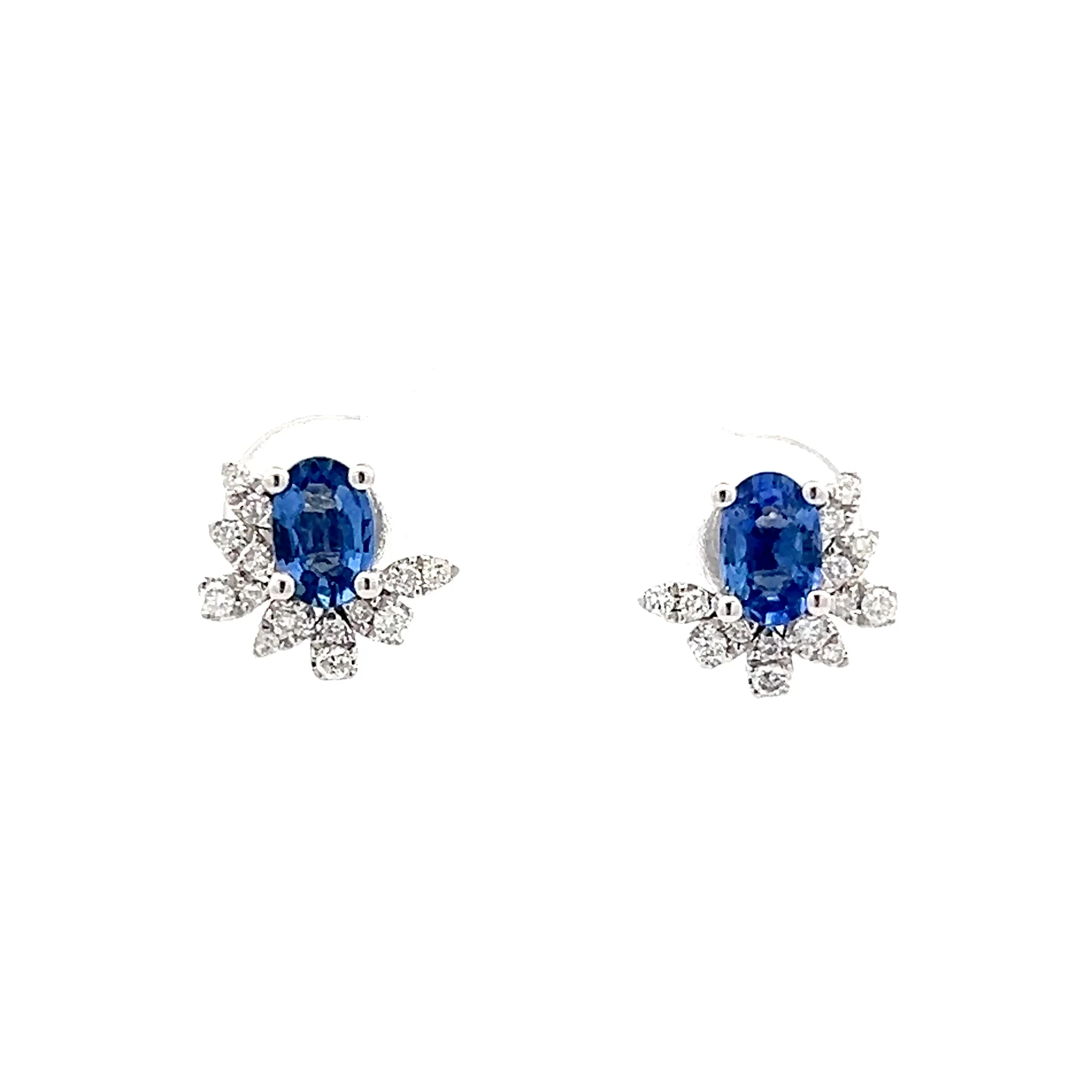 1.00 Oval Sapphire & Diamond Stud Earrings in 14k