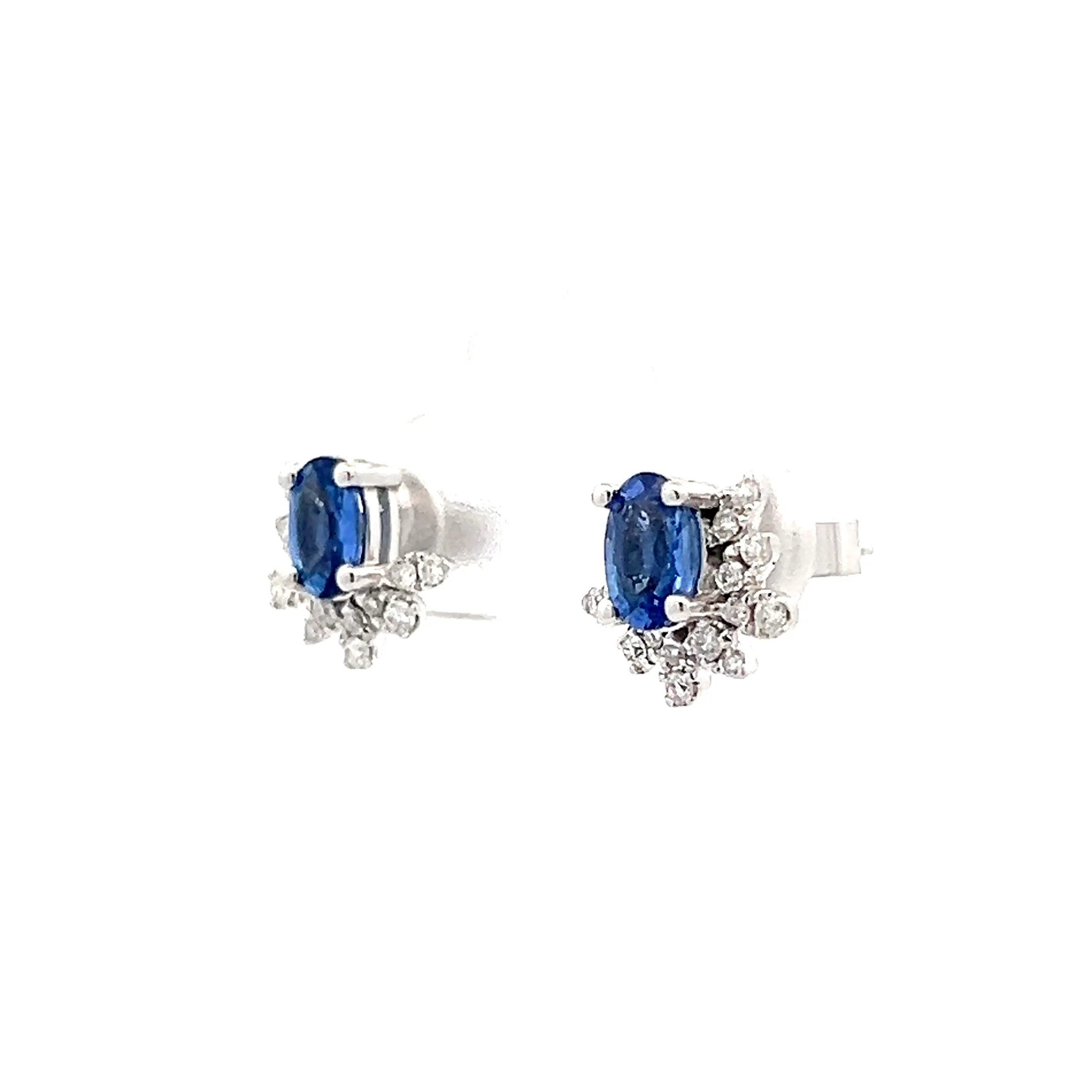 1.00 Oval Sapphire & Diamond Stud Earrings in 14k - Image 2