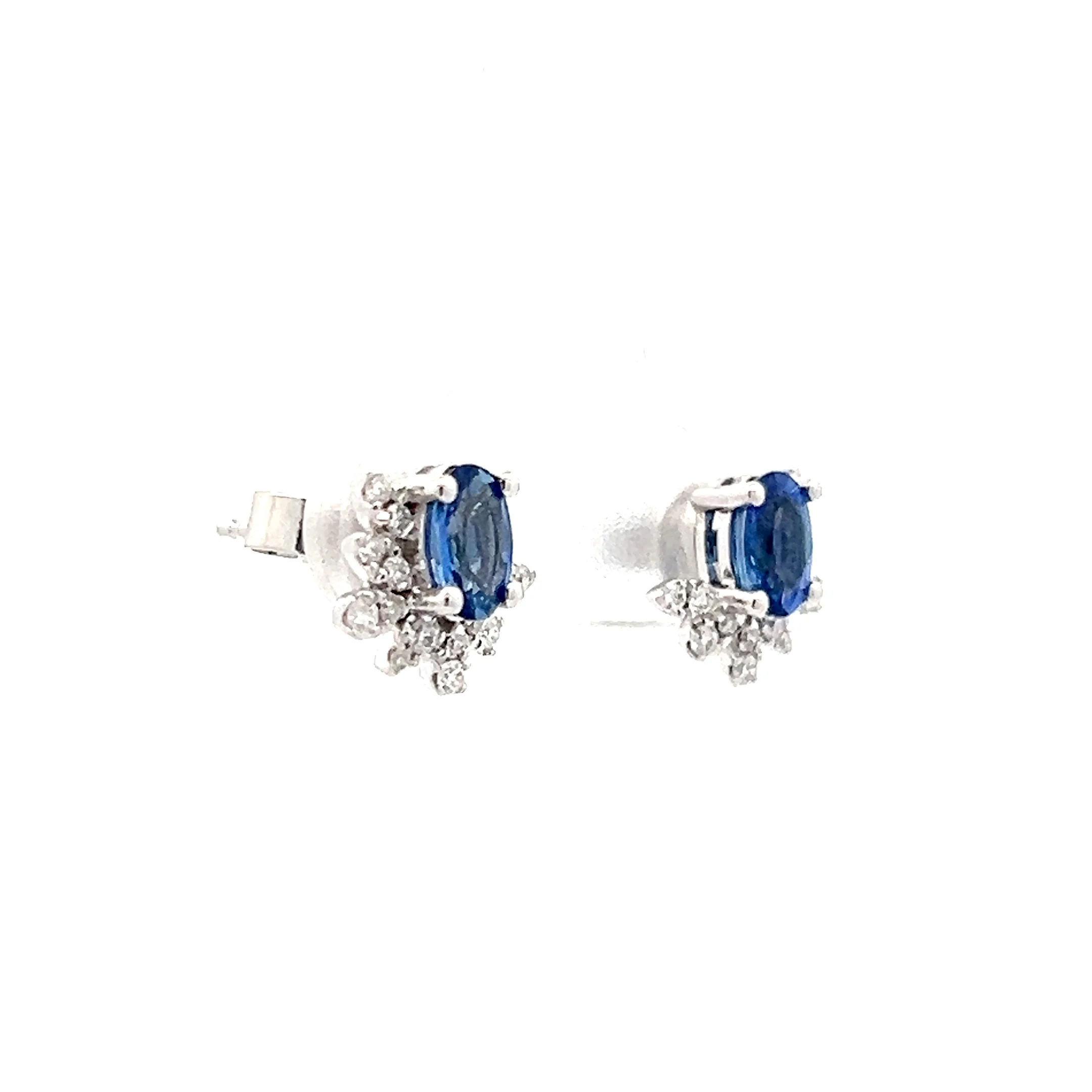 1.00 Oval Sapphire & Diamond Stud Earrings in 14k - Image 3