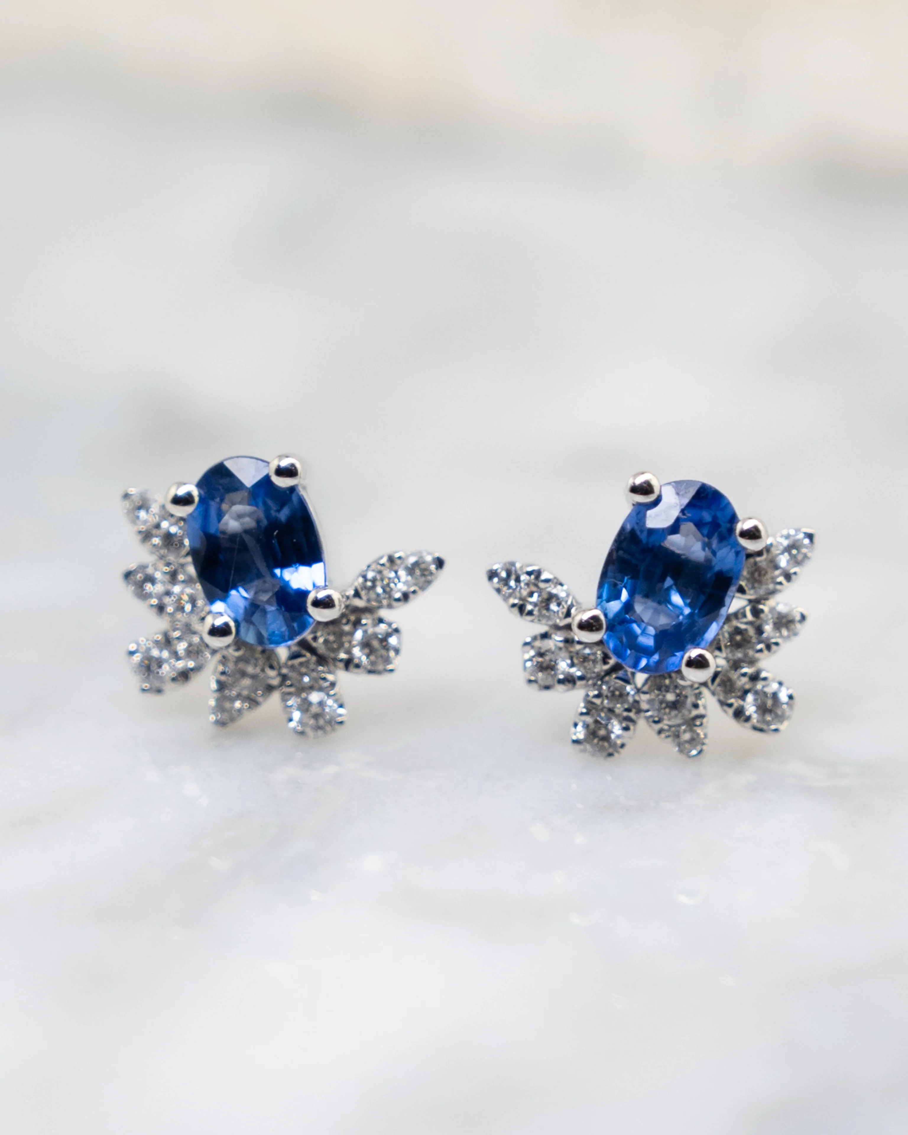 1.00 Oval Sapphire & Diamond Stud Earrings in 14k - Image 4