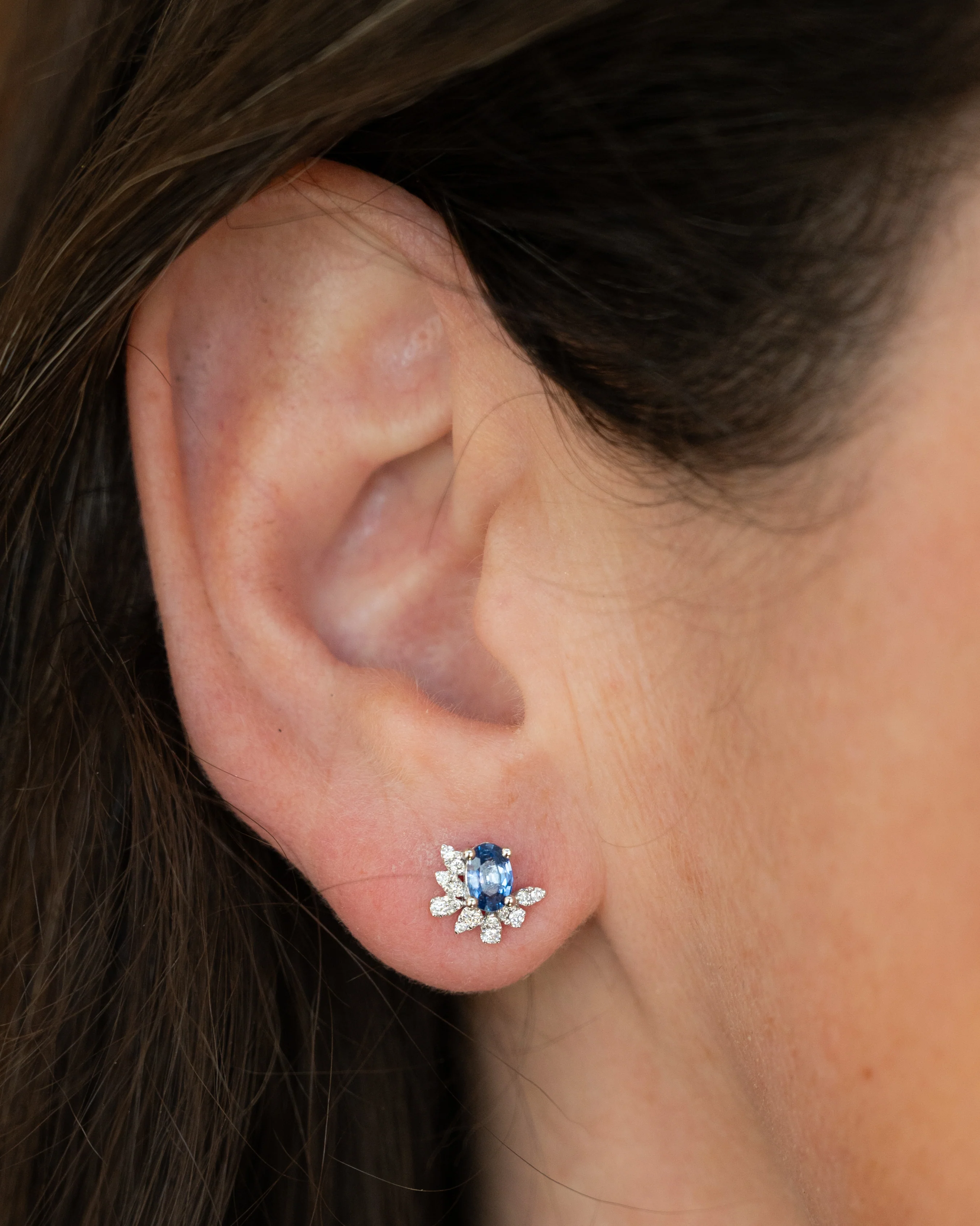 1.00 Oval Sapphire & Diamond Stud Earrings in 14k - Image 5