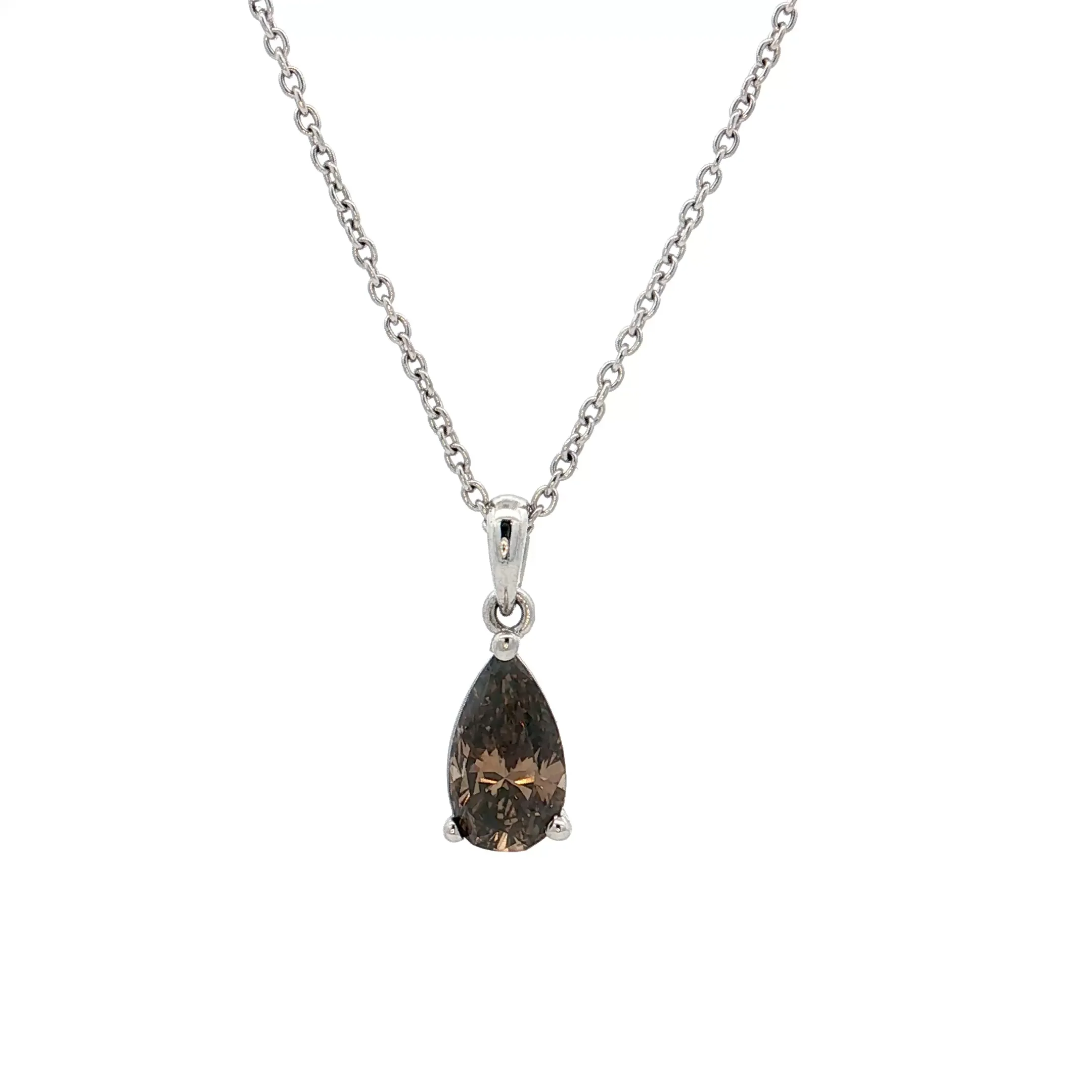1.00 Pear Cut Champaign Diamond Pendant Necklace 18k