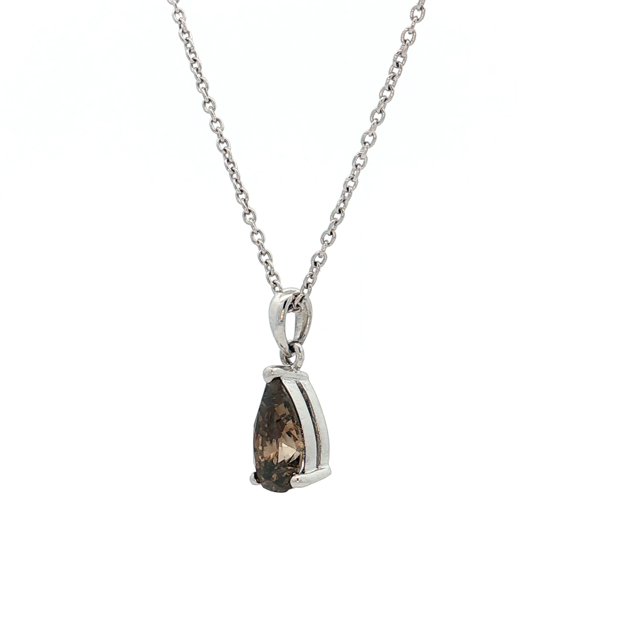 1.00 Pear Cut Champaign Diamond Pendant Necklace 18k - Image 2
