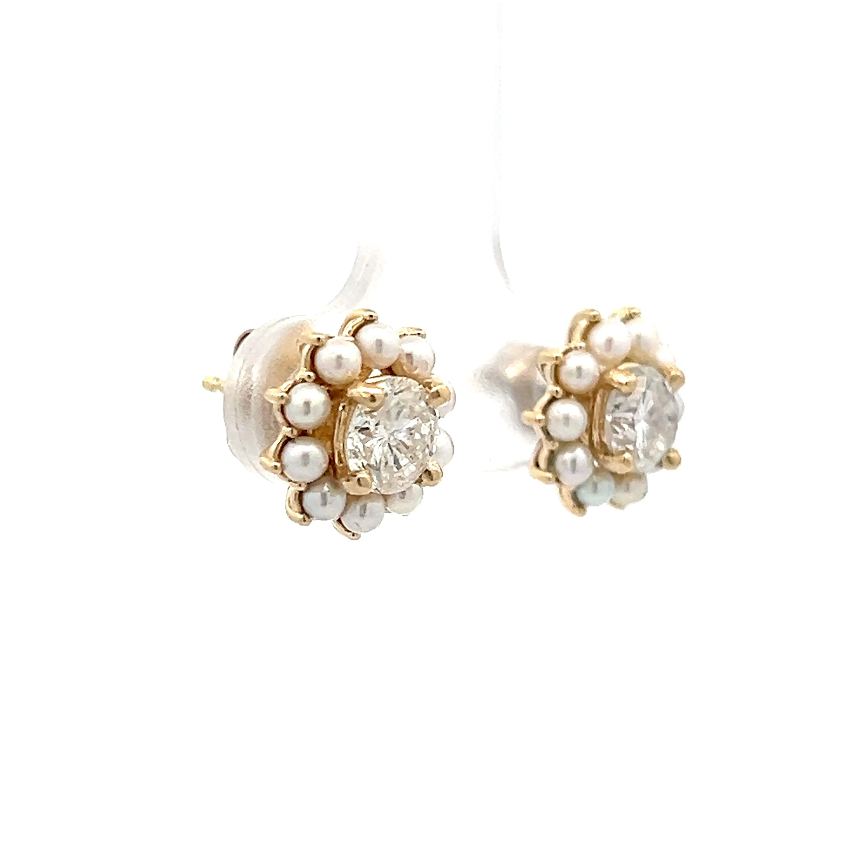 1.00 Round Diamond & Pearl Stud Earrings in 14k - Image 3