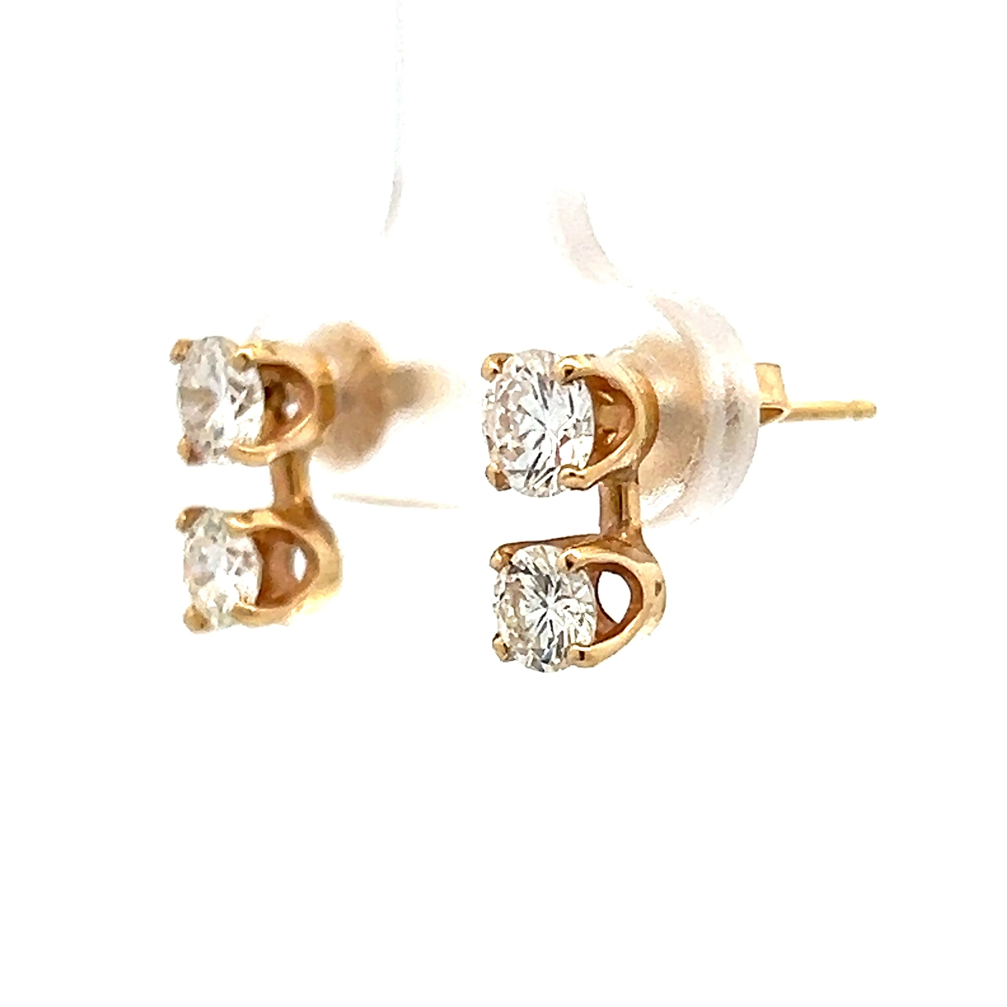 1.00 Stacked Diamond Stud Earrings in 14k Yellow Gold - Image 2