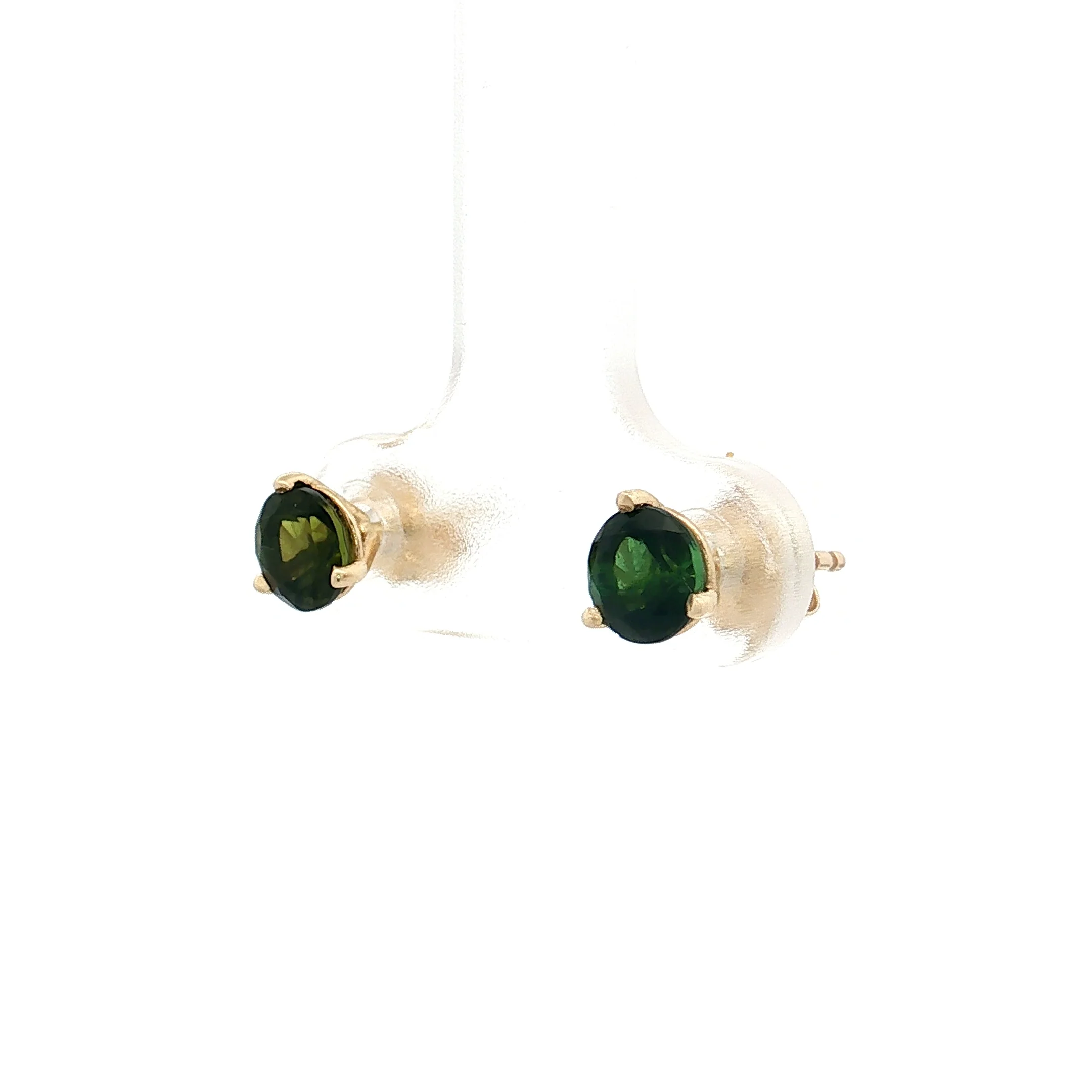 1.00 Green Tourmaline Stud Earrings 14k Yellow Gold - Image 2
