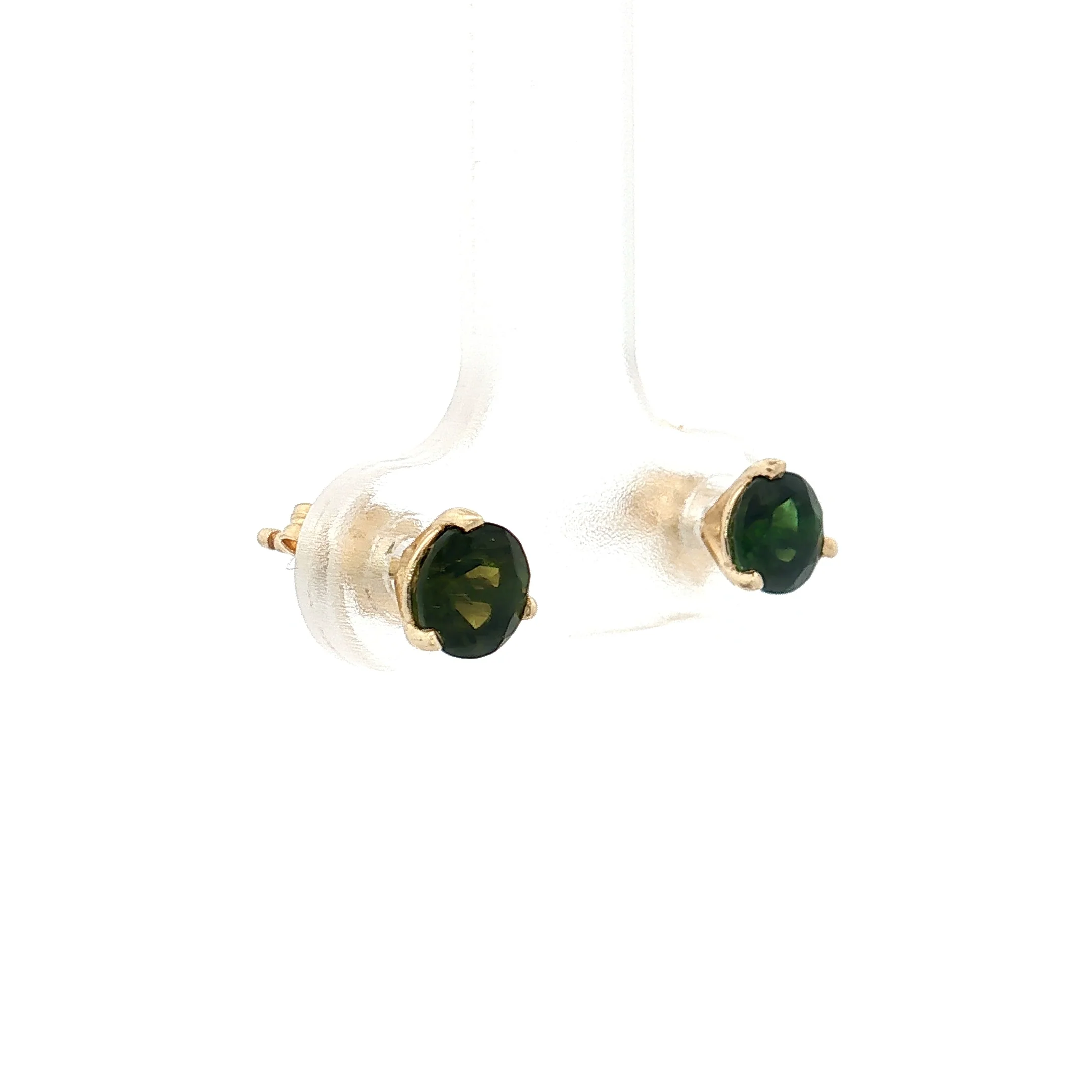1.00 Green Tourmaline Stud Earrings 14k Yellow Gold - Image 3