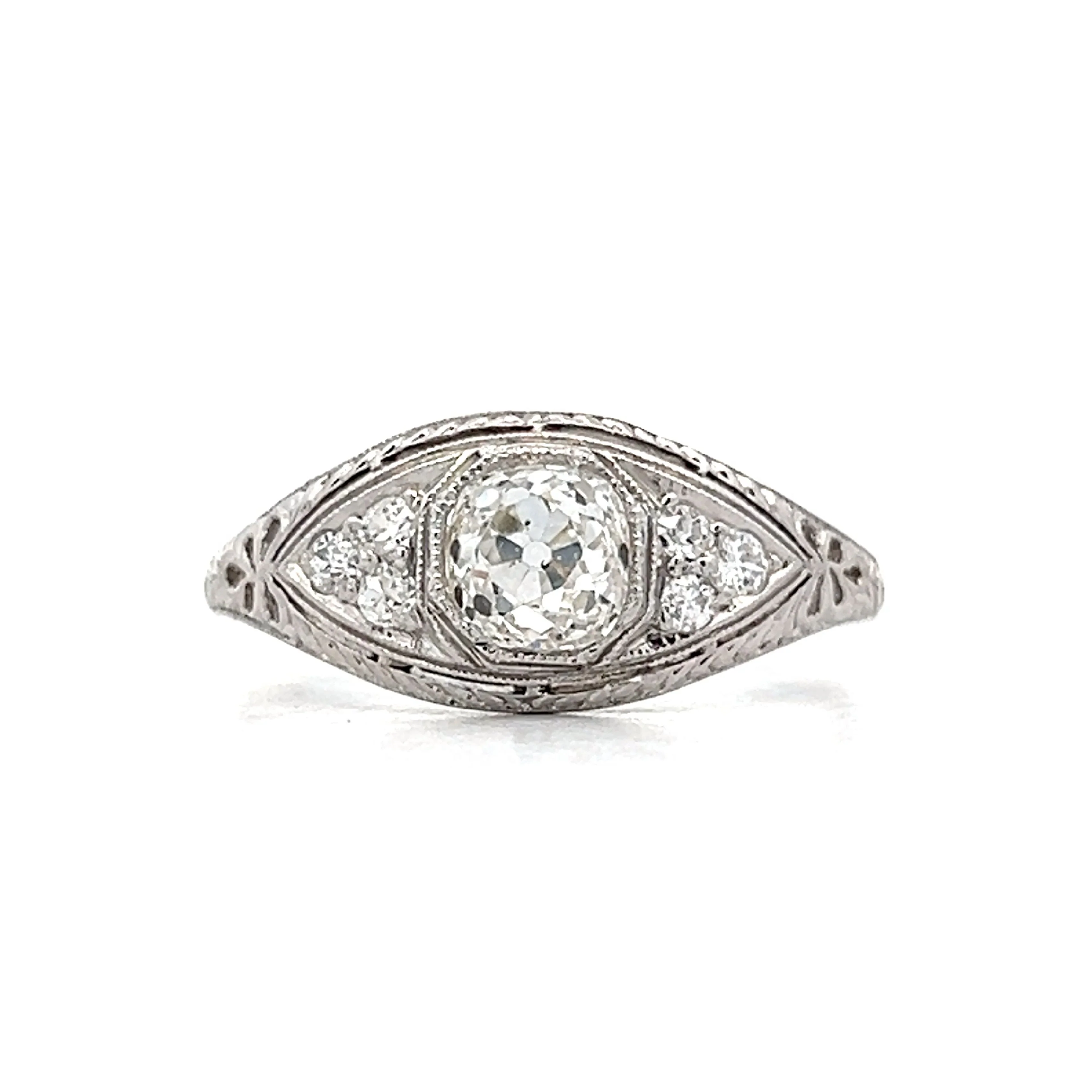 1.01 Antique Mine Cut Diamond Engagement Ring in Platinum