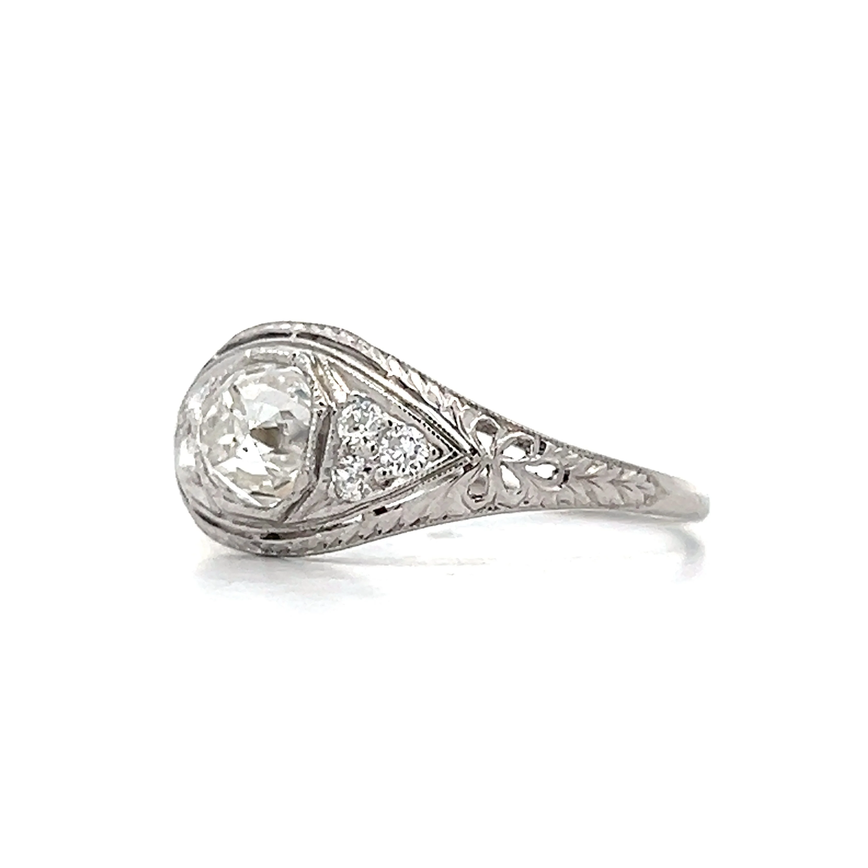 1.01 Antique Mine Cut Diamond Engagement Ring in Platinum - Image 2