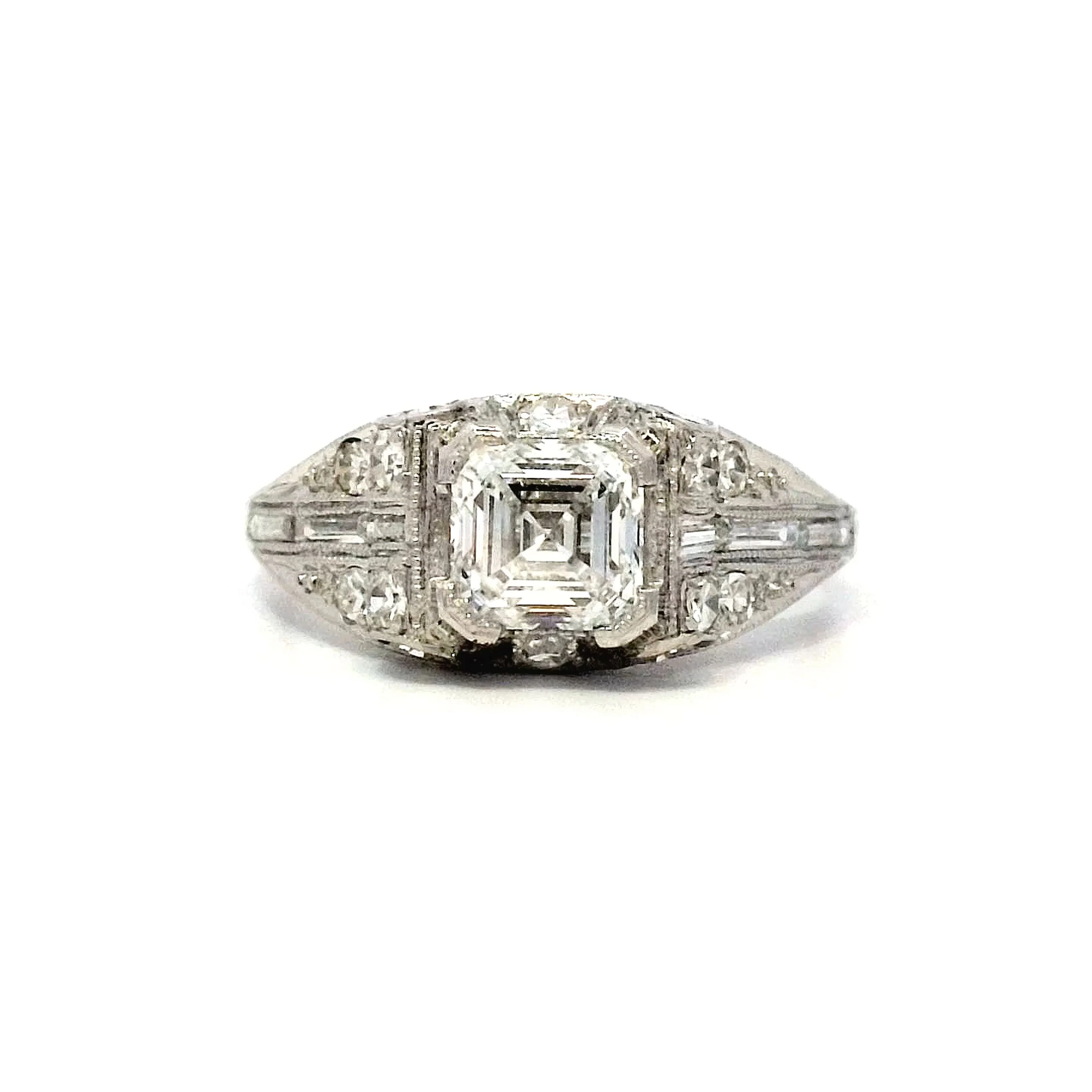 1.01 Art Deco Asscher Cut Diamond in Platinum