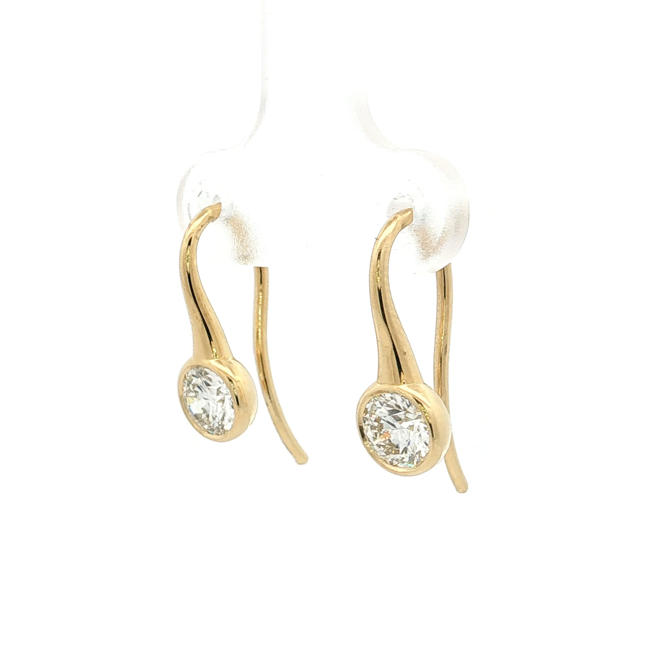 1.01 Bezel Diamond Drop Earrings 18k Yellow Gold - Image 2