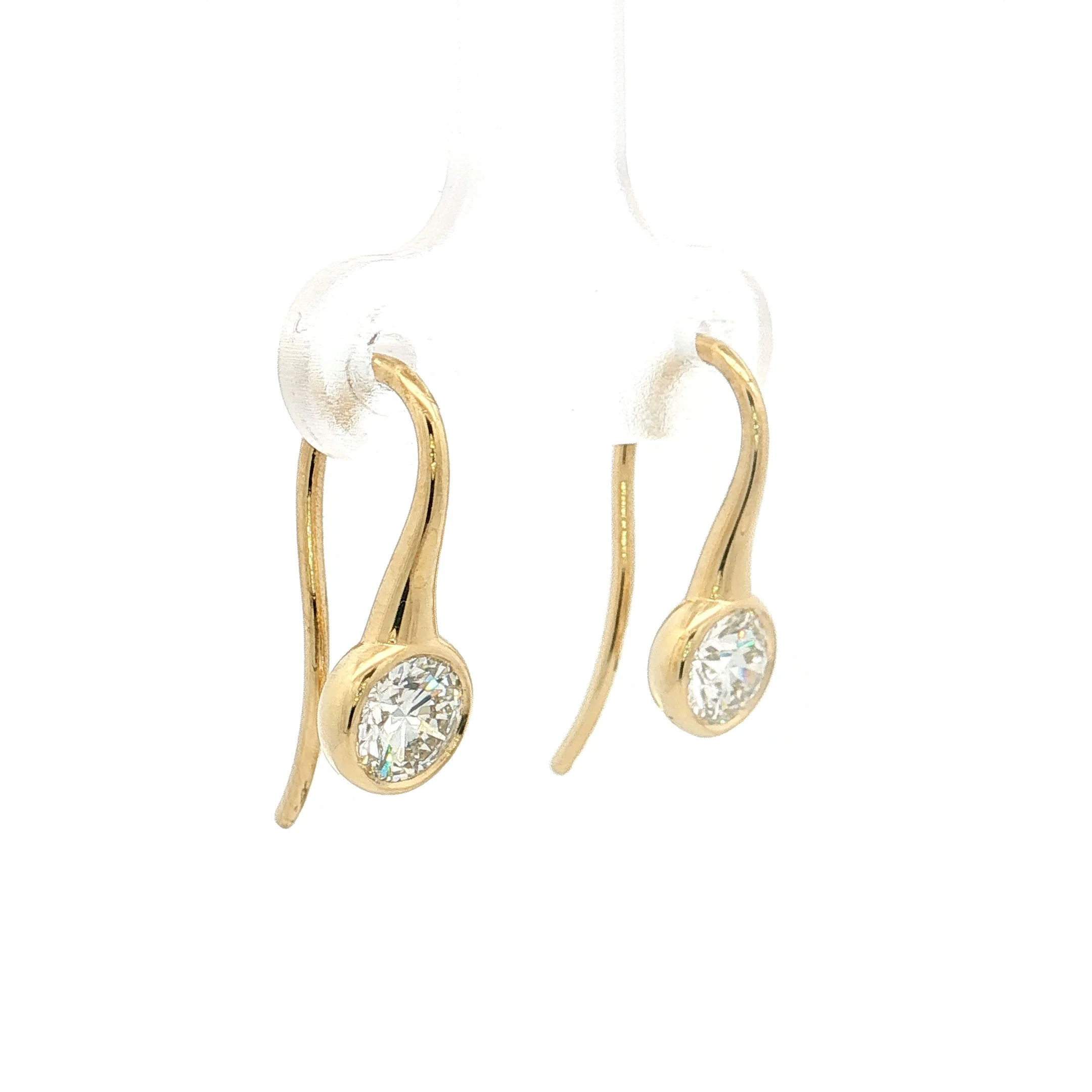 1.01 Bezel Diamond Drop Earrings 18k Yellow Gold - Image 3