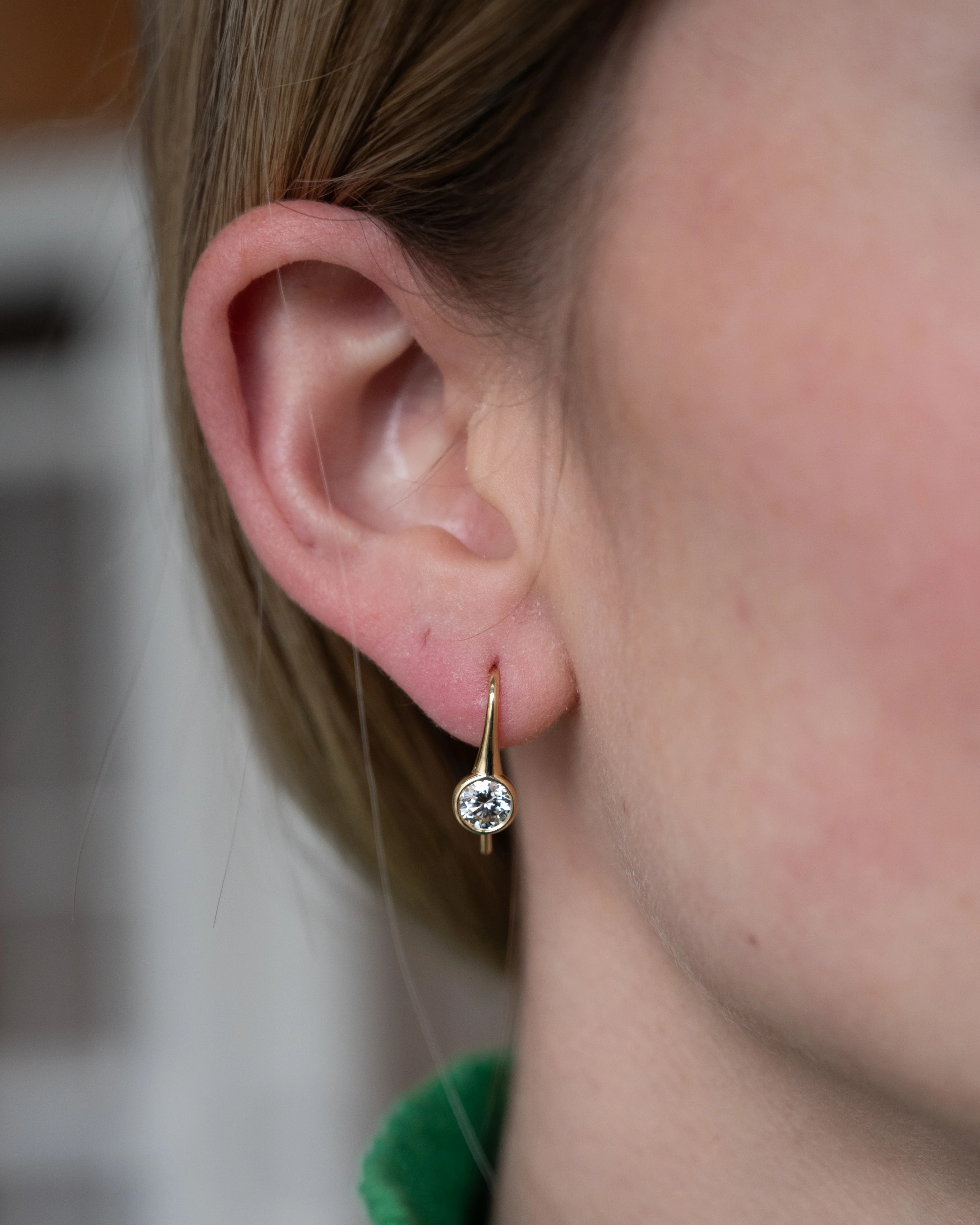 1.01 Bezel Diamond Drop Earrings 18k Yellow Gold - Image 4