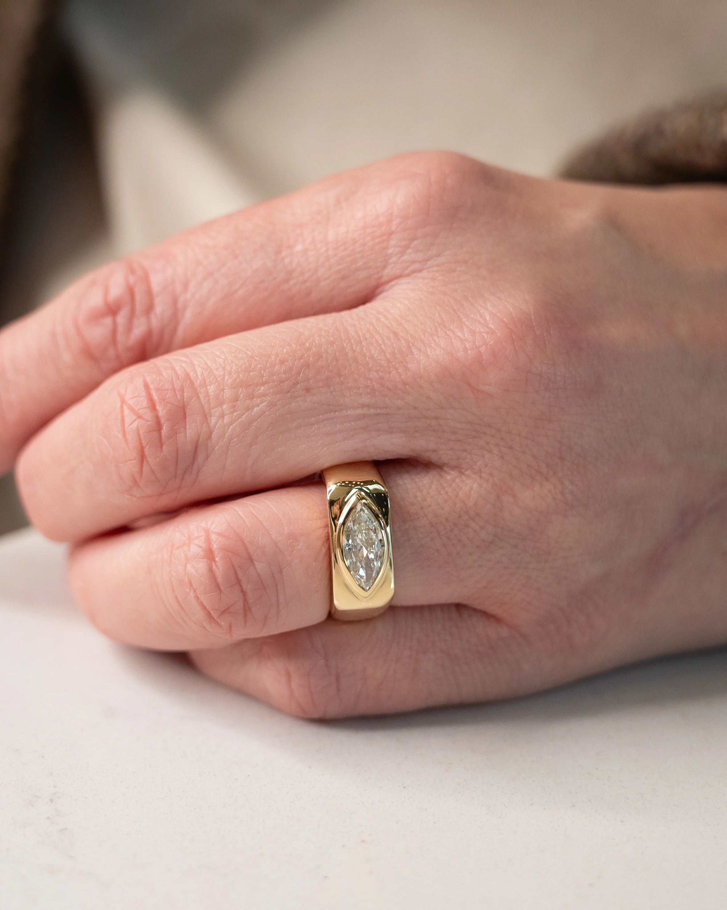 1.01 Chunky Marquise Diamond Right Hand Ring in 18k - Image 7