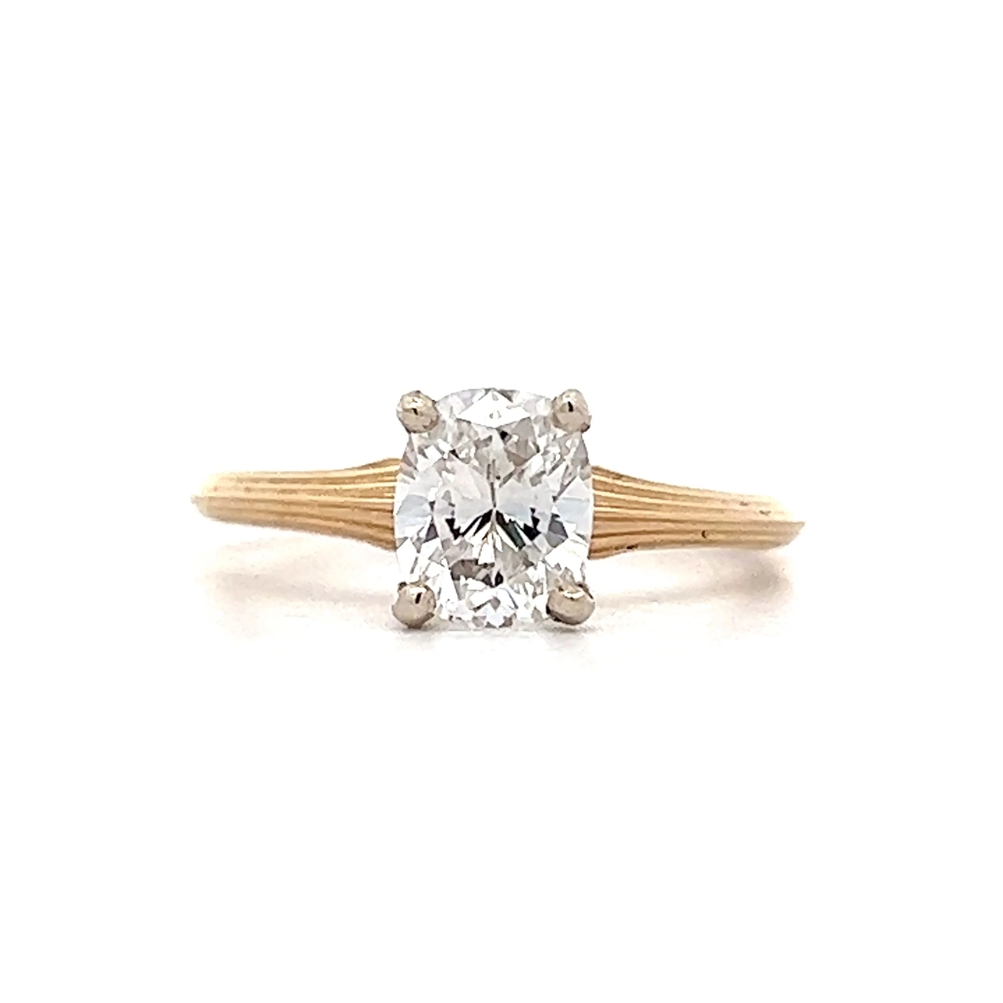 1.01 Cushion Cut Diamond Engagement Ring in 14k Yellow Gold
