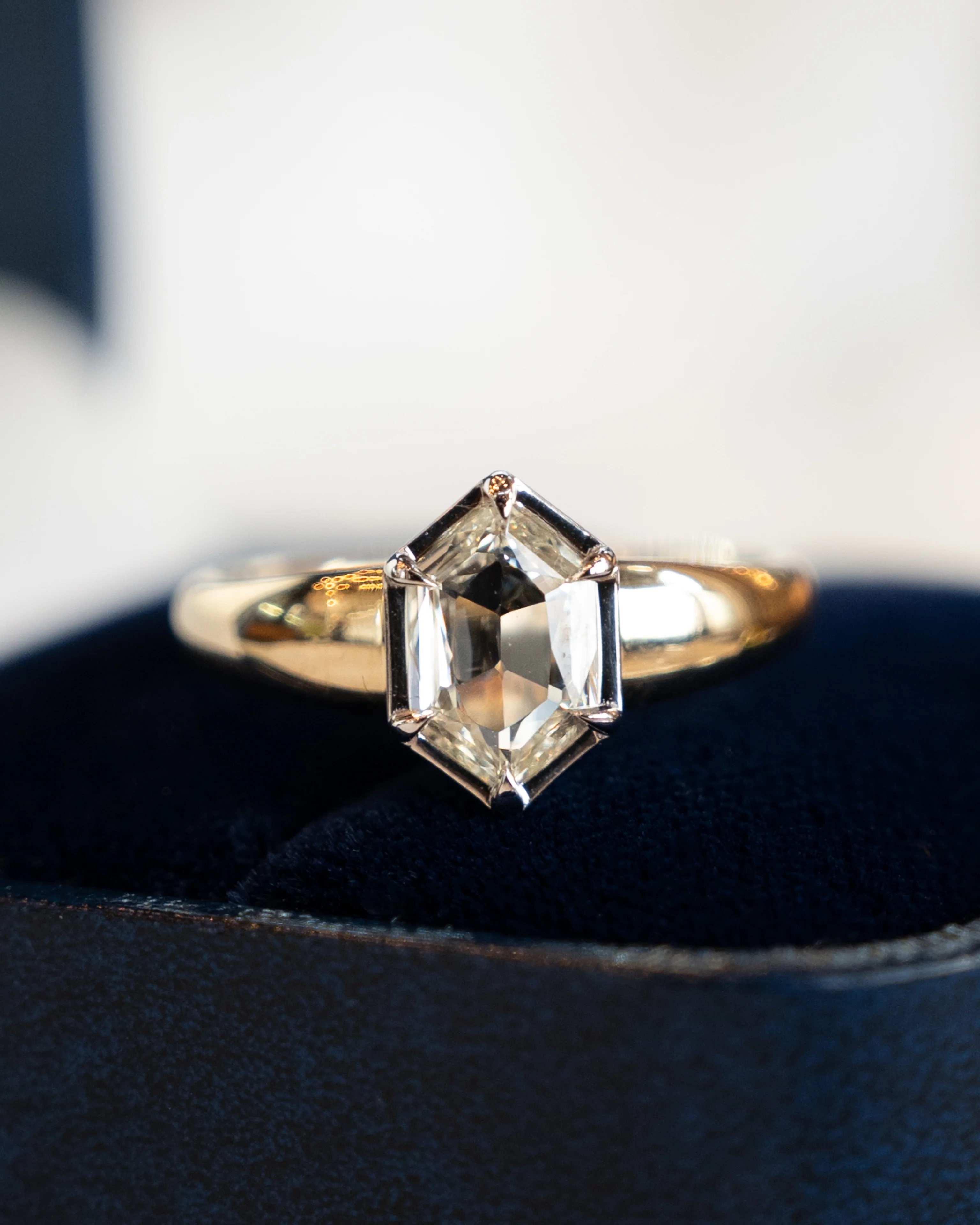 1.01 Hexagon Rose Cut Diamond Engagement Ring in 14k - Image 6