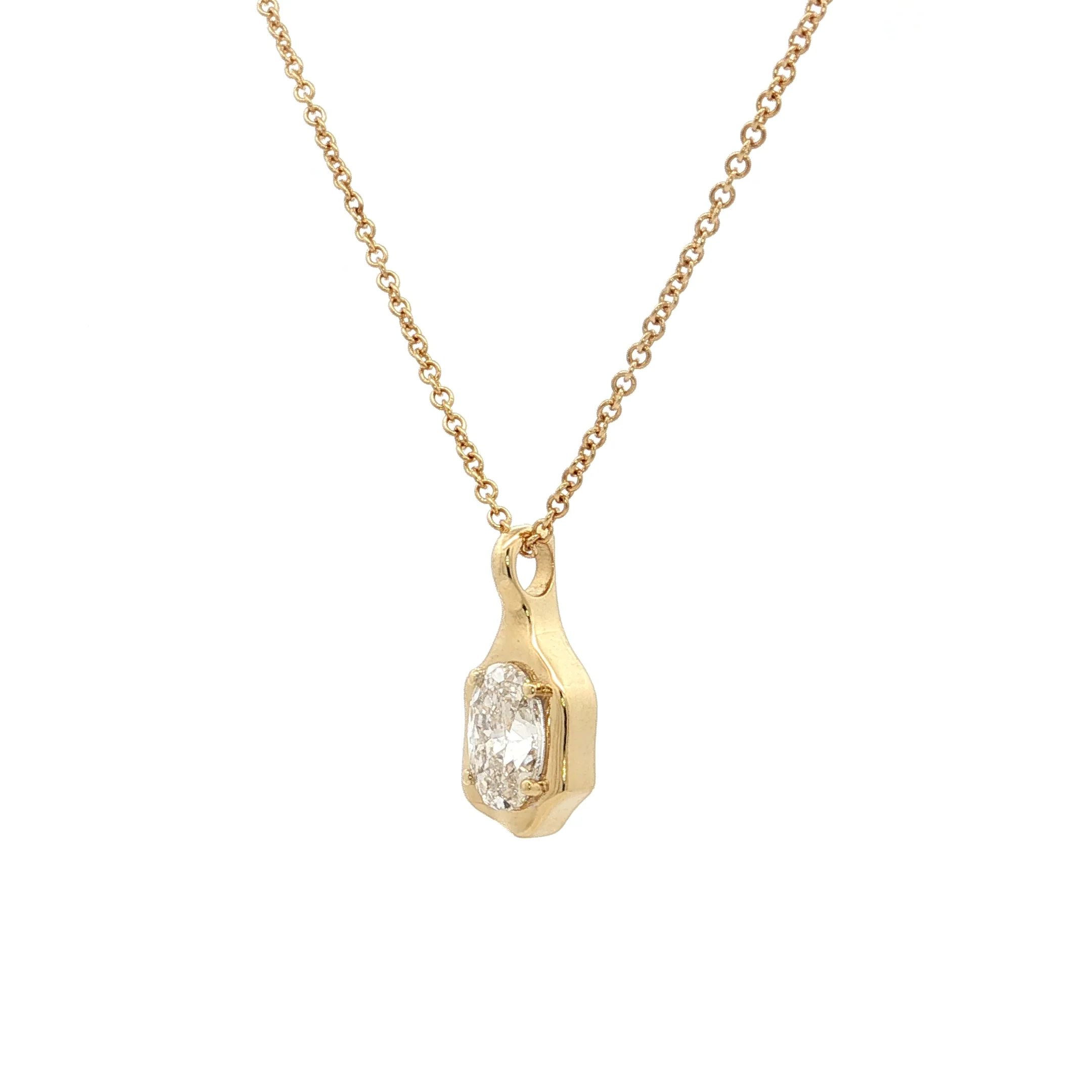 1.01 Oval Diamond Bezel Pendant Necklace 18k - Image 2