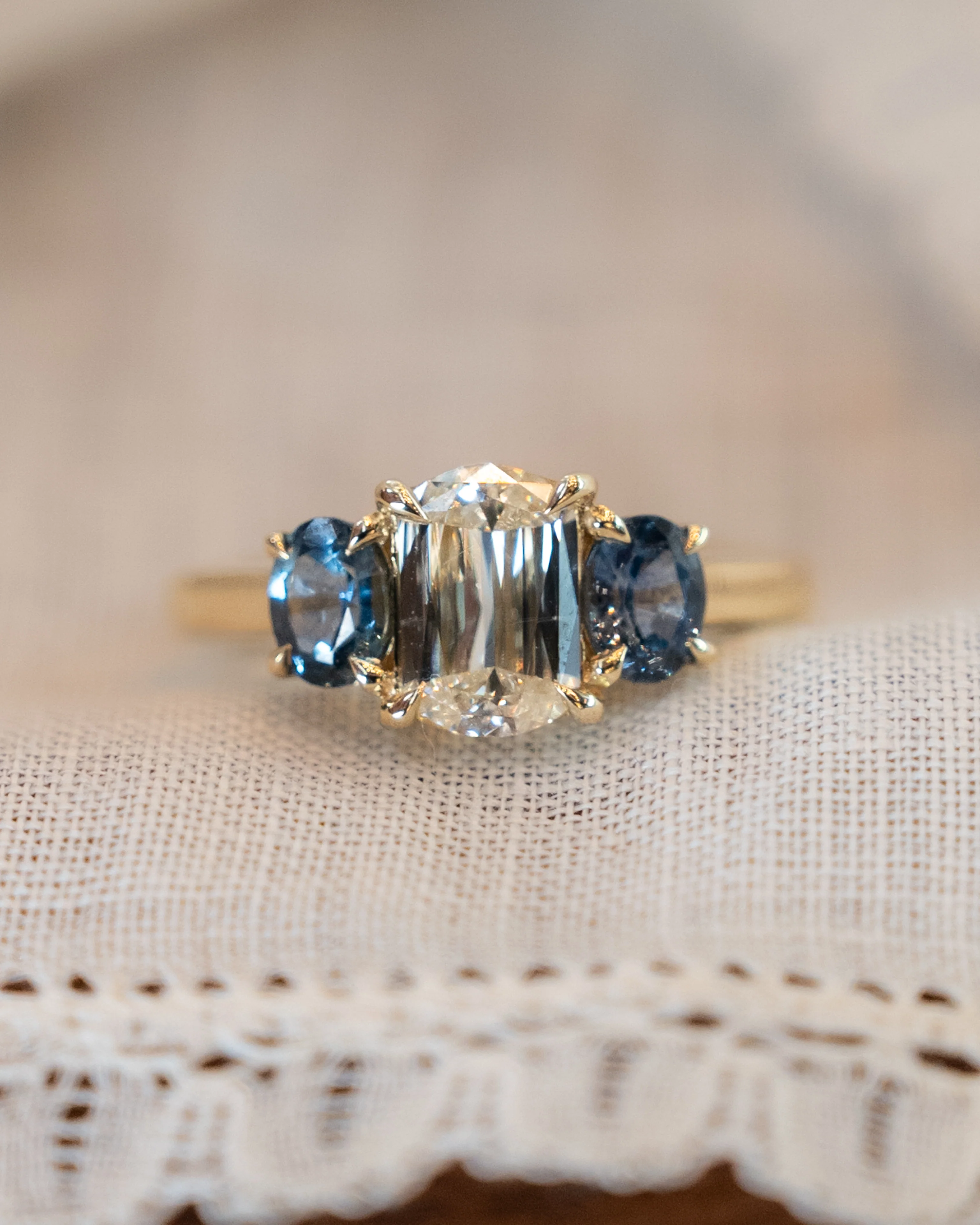 1.01 Oval Diamond & Sapphire Engagement Ring in 14k - Image 6