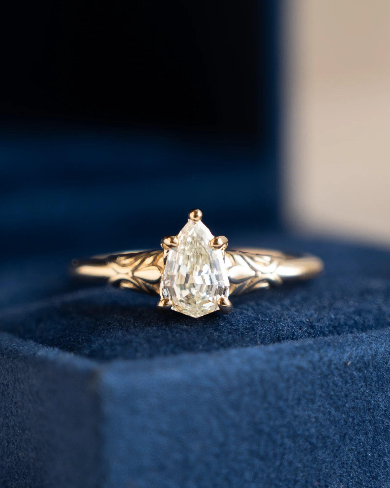 1.01 Pear Step Cut Diamond Engagement Ring 14k - Image 6
