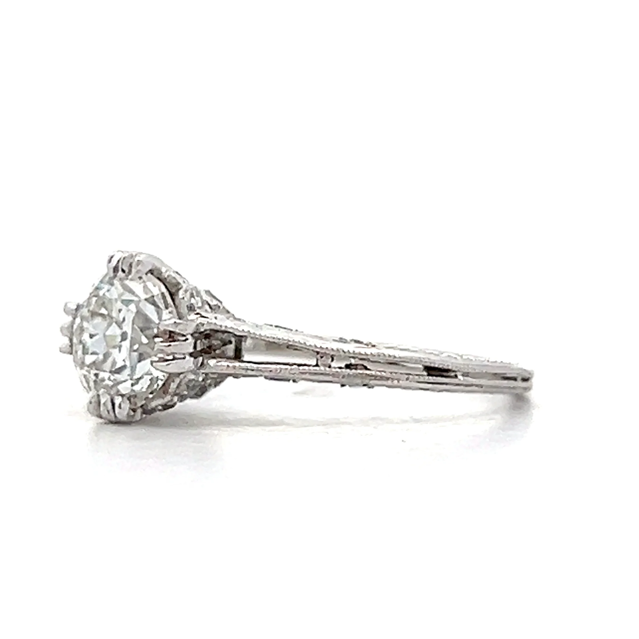 1.01 Vintage European Diamond Engagement Ring Platinum - Image 2