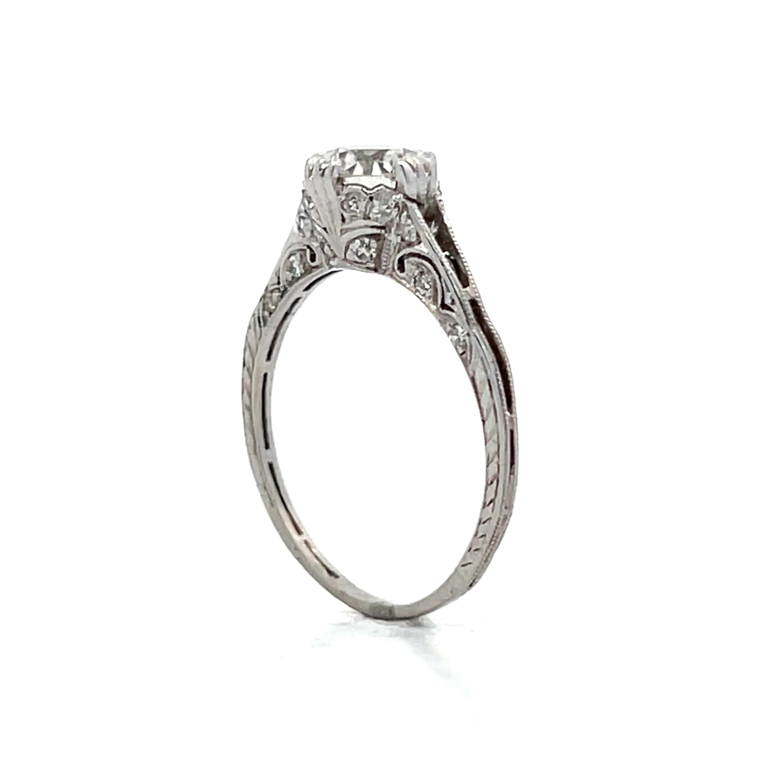 1.01 Vintage European Diamond Engagement Ring Platinum - Image 5