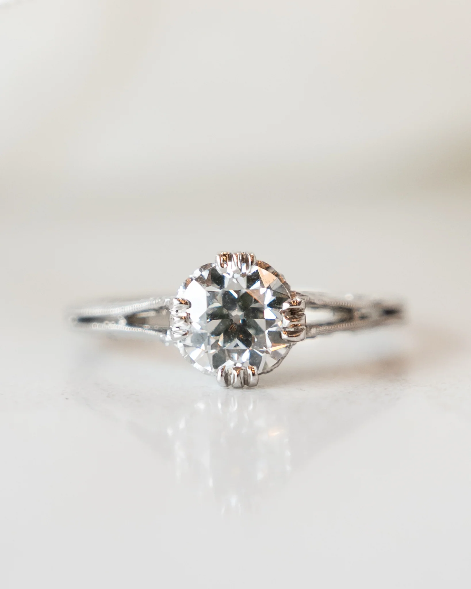 1.01 Vintage European Diamond Engagement Ring Platinum - Image 6
