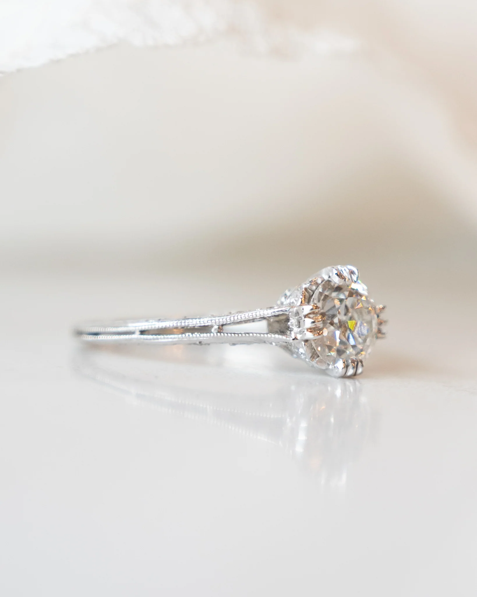 1.01 Vintage European Diamond Engagement Ring Platinum - Image 7