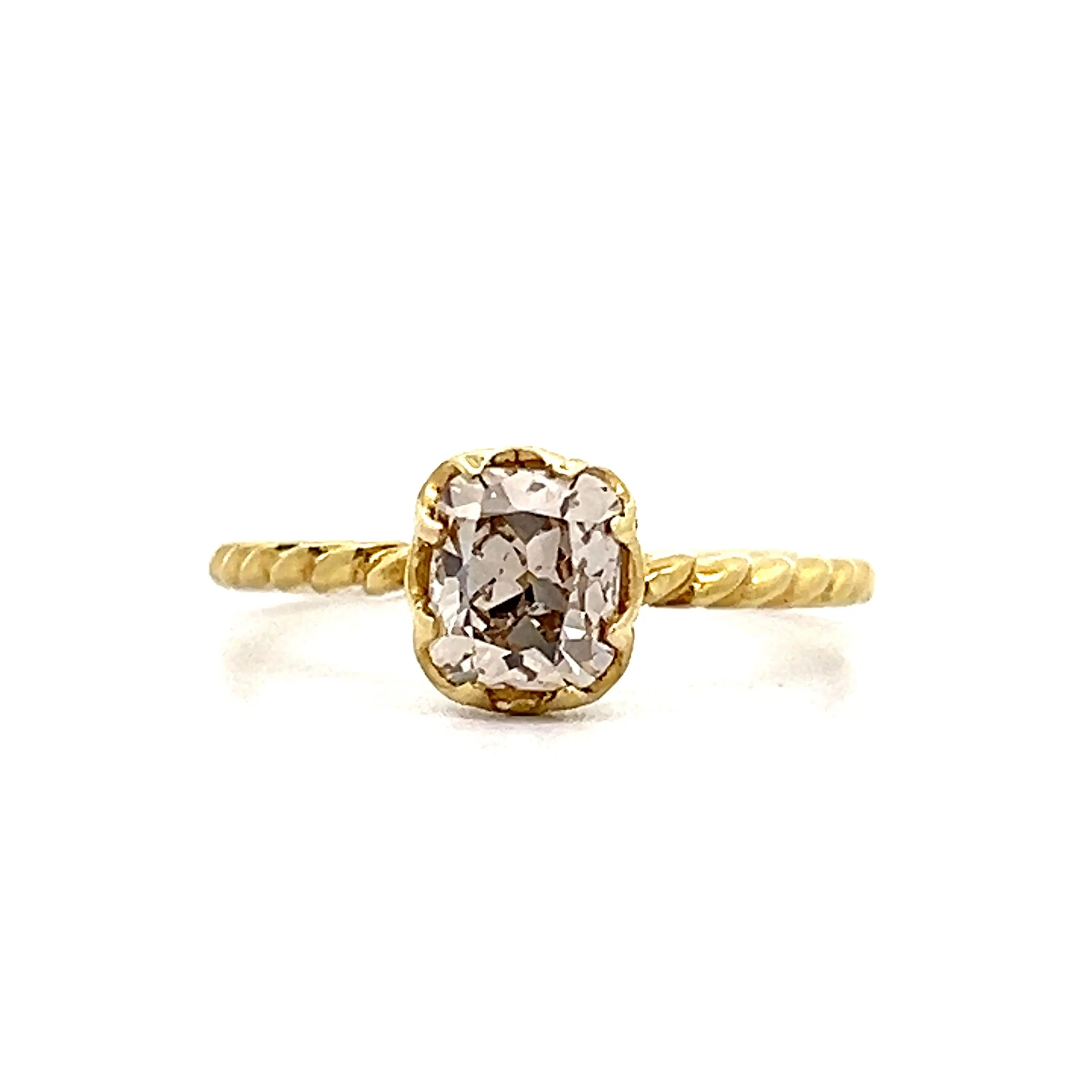 1.02 Cushion Cut Diamond Engagement Ring in 14k Yellow Gold