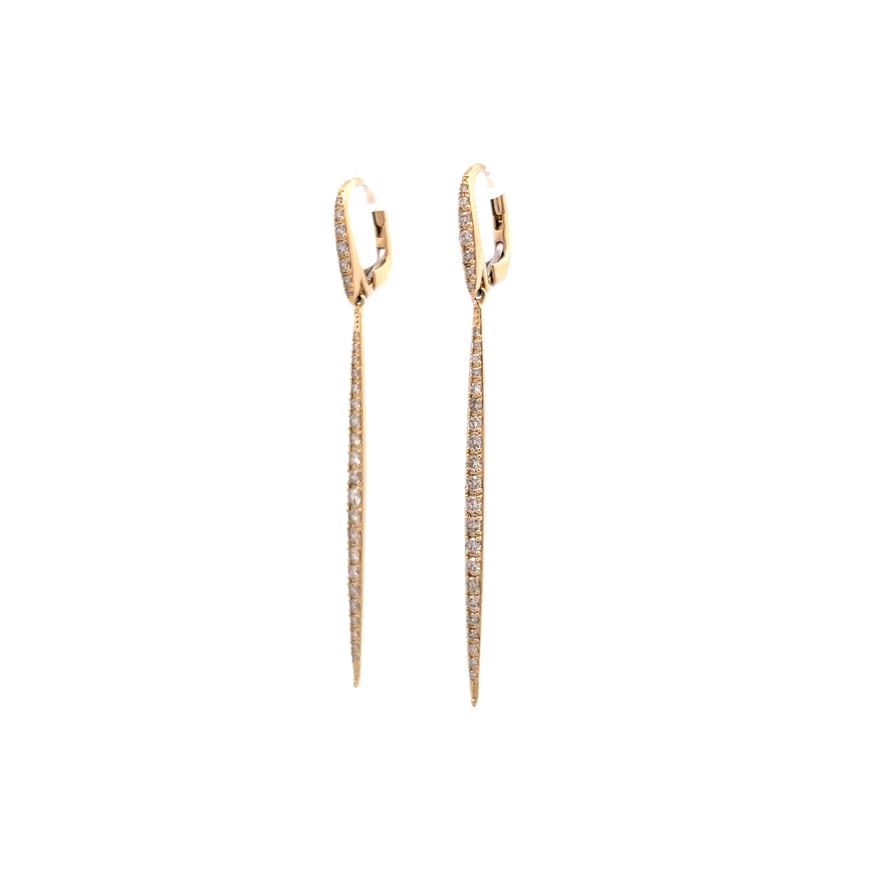Thin Diamond Bar Drop Earrings in 14k Yellow Gold - Image 2