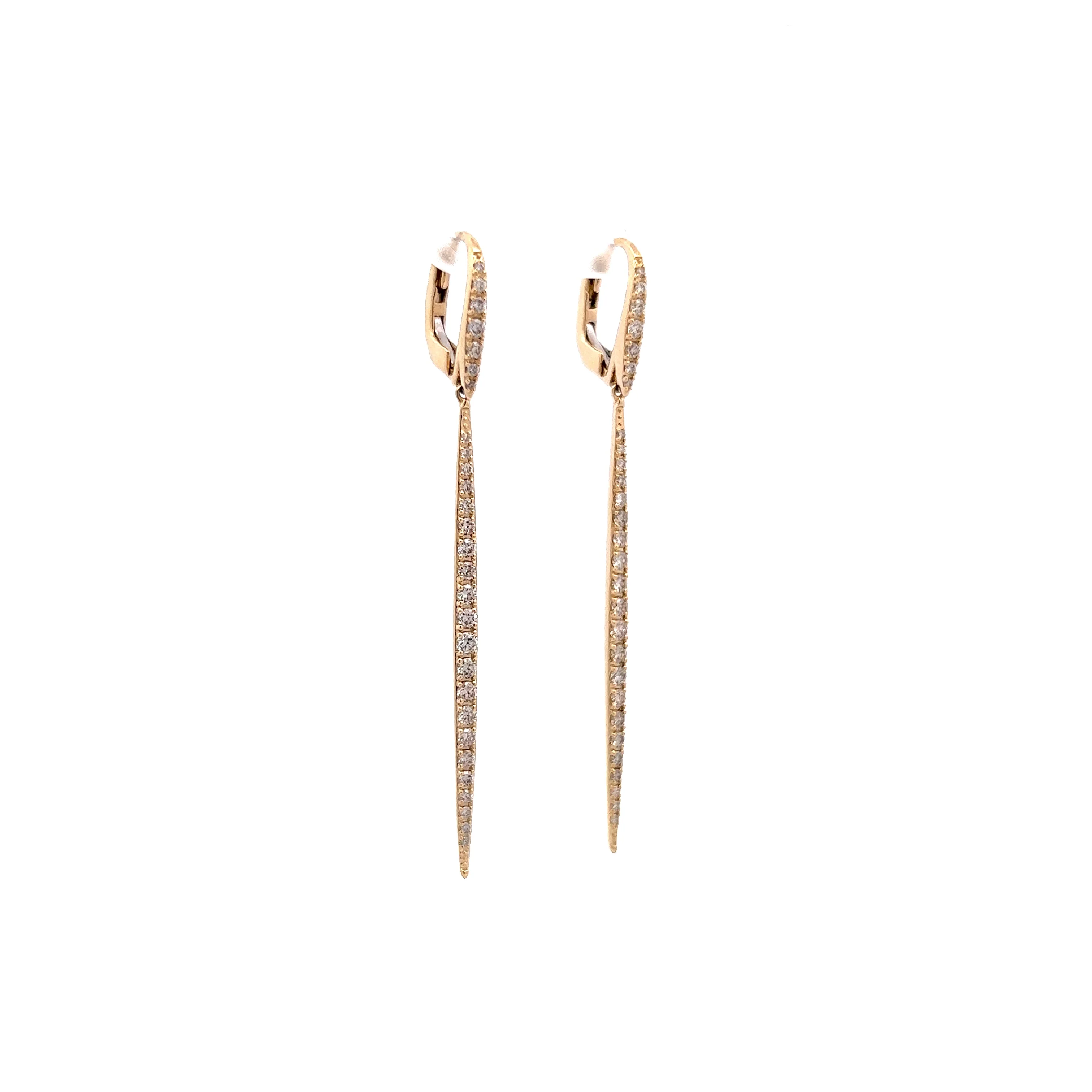 Thin Diamond Bar Drop Earrings in 14k Yellow Gold - Image 3