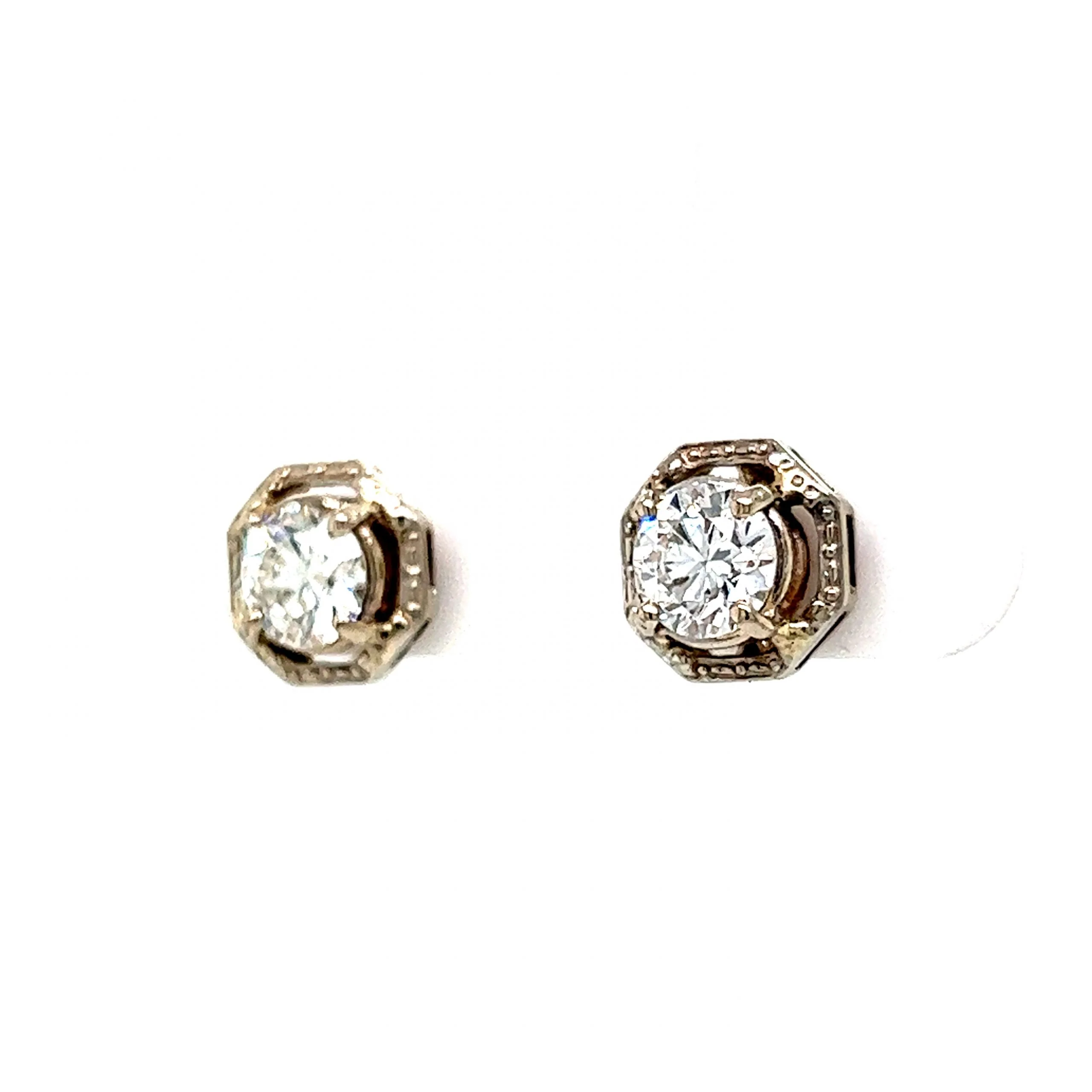 1.02 Round Brilliant Diamond Stud Earrings in Platinum & 14k - Image 2