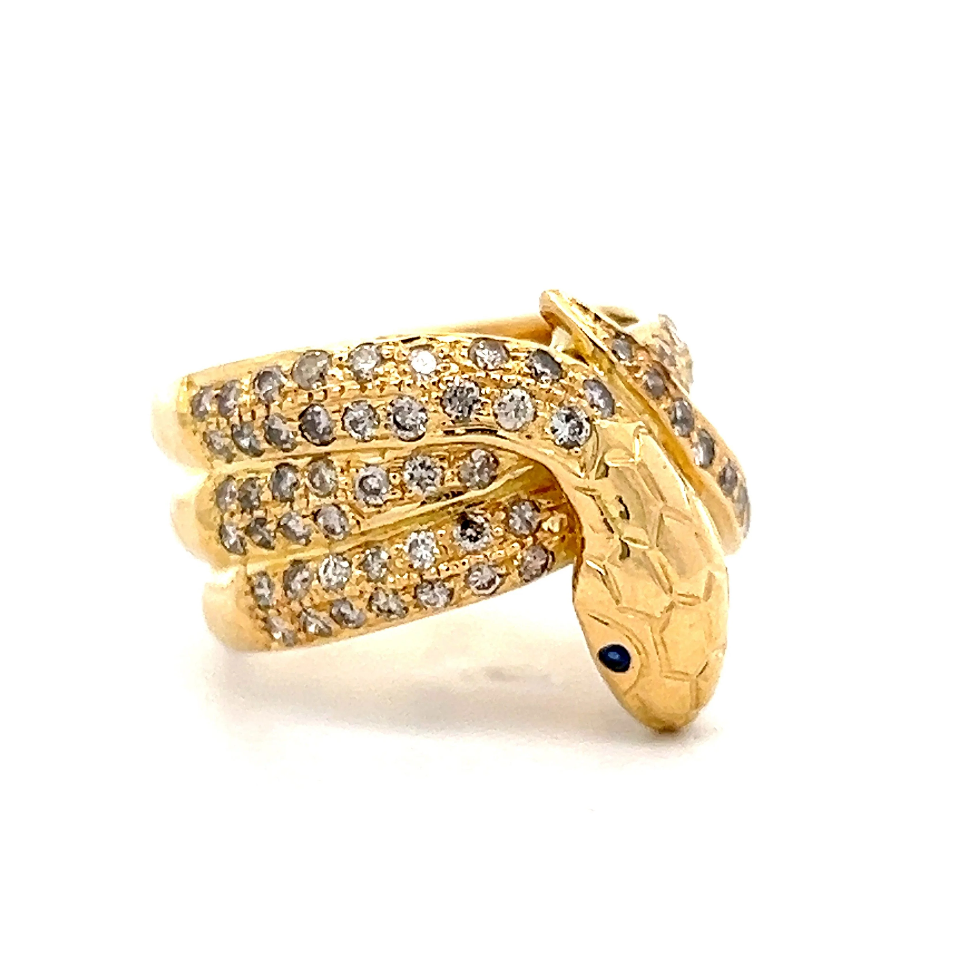 1.02 Triple Coiled Diamond Snake Ring in 18k Yellow Gold - Image 3