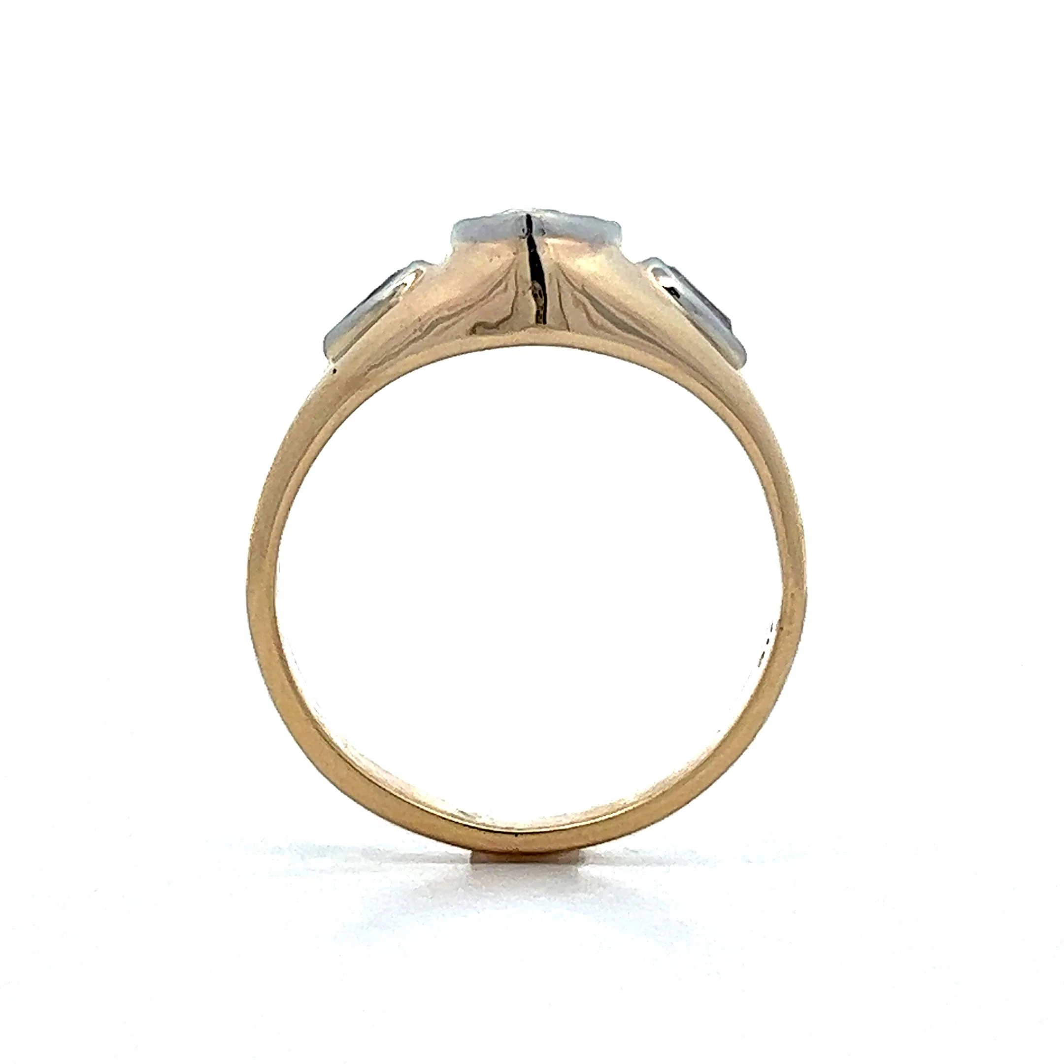 Bezel Set Marquise Three Stone Engagement Ring in 14k Yellow & White Gold - Image 4