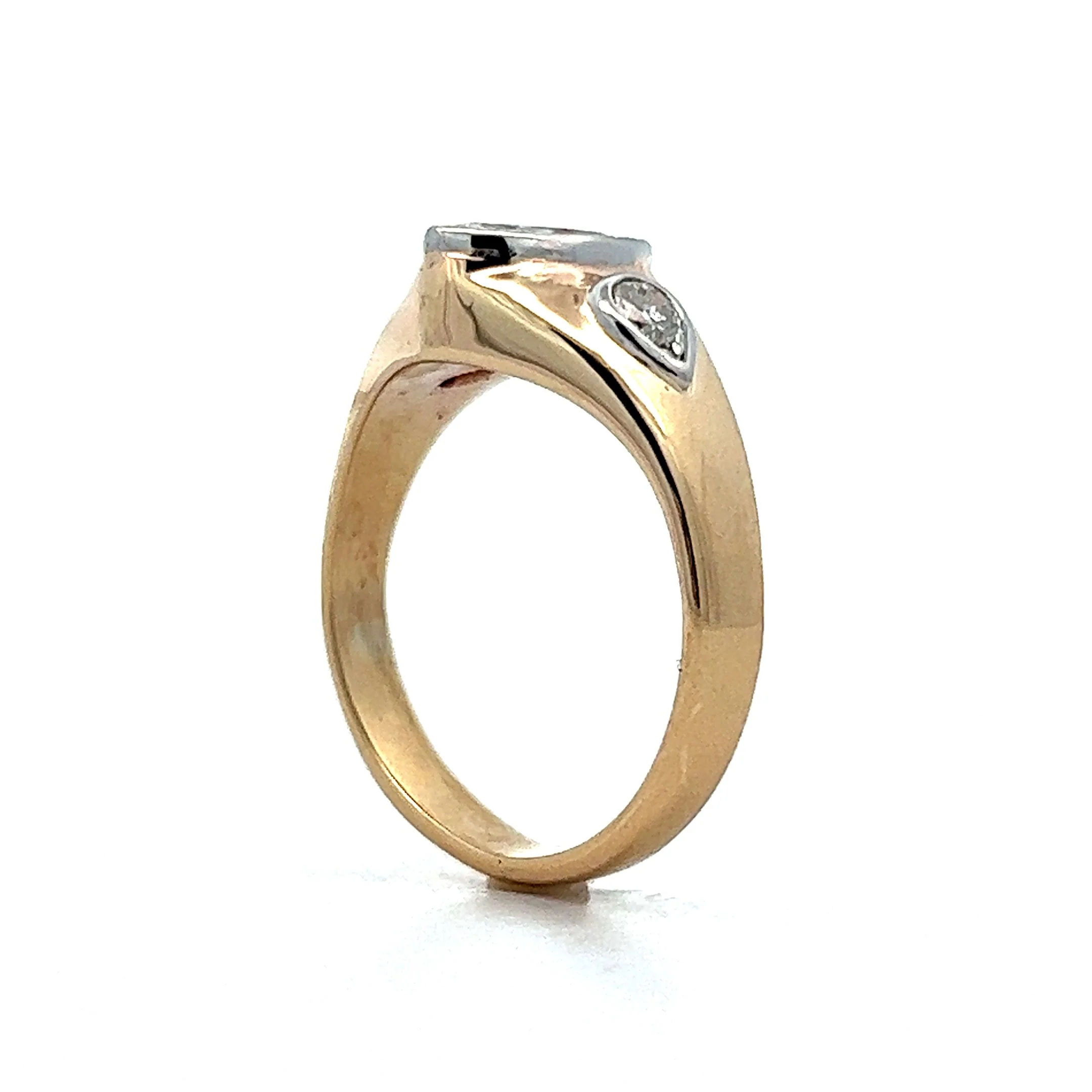Bezel Set Marquise Three Stone Engagement Ring in 14k Yellow & White Gold - Image 5