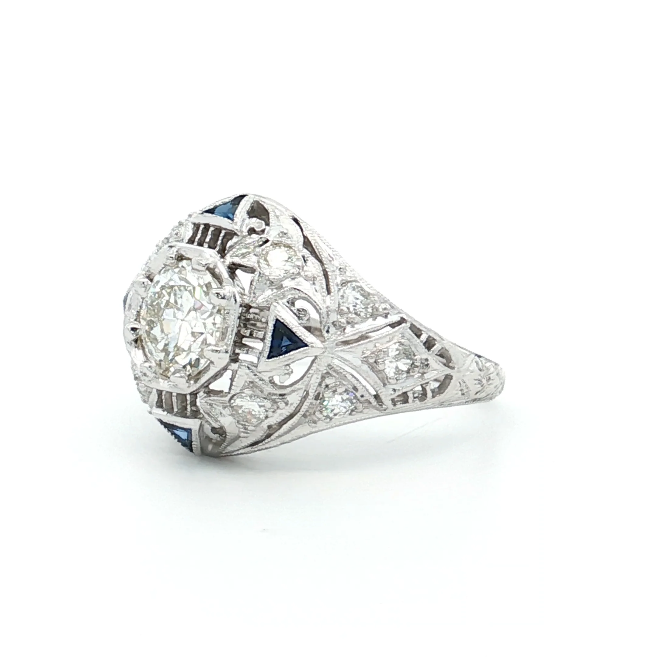 1.03 Art Deco Diamond & Sapphire Engagement Ring 14k - Image 2