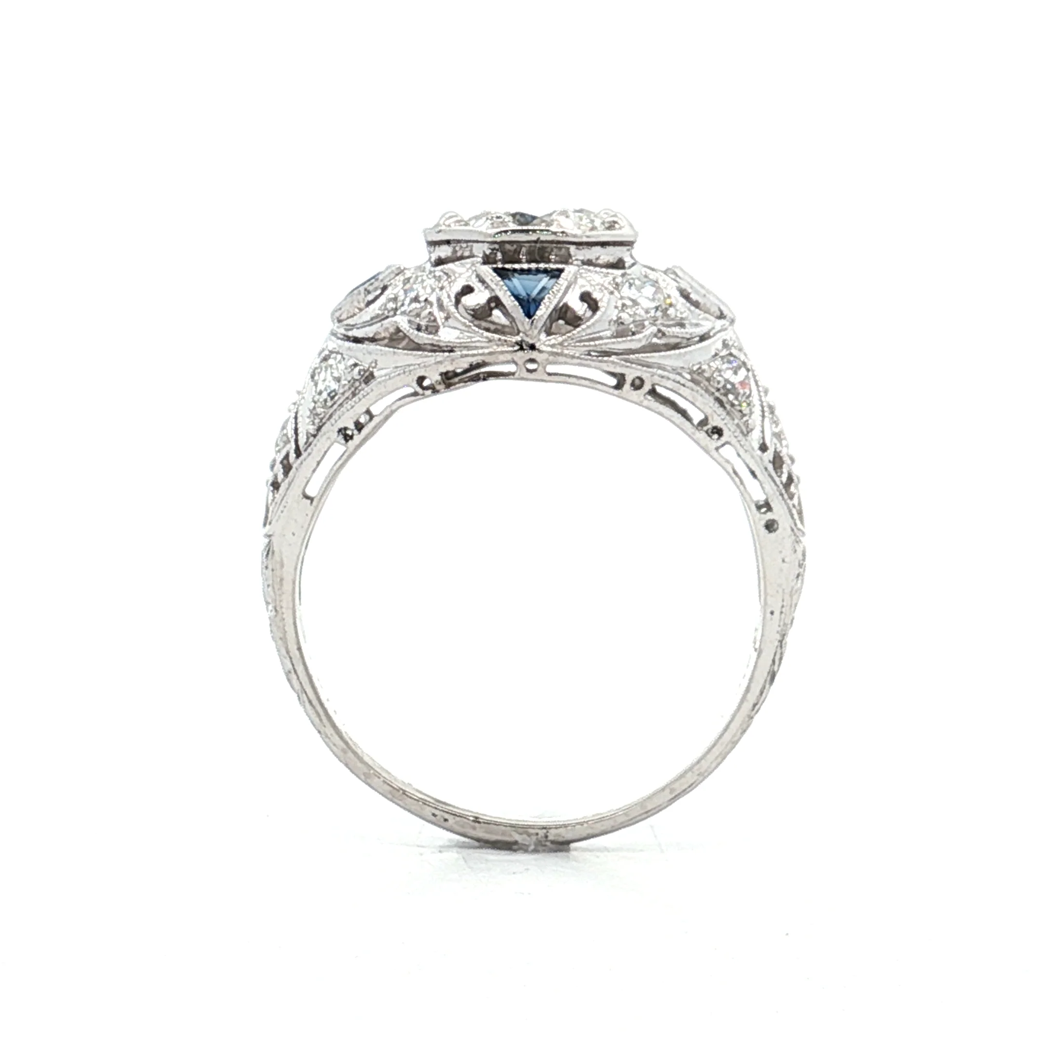 1.03 Art Deco Diamond & Sapphire Engagement Ring 14k - Image 4